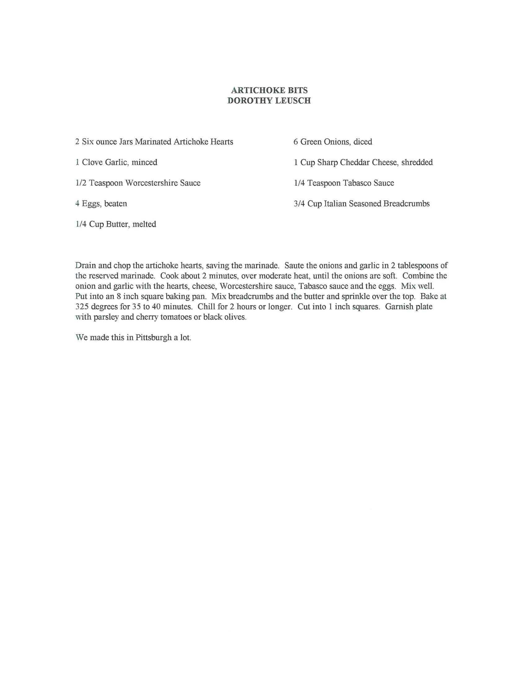 Original cookbook page for Artichoke Bits