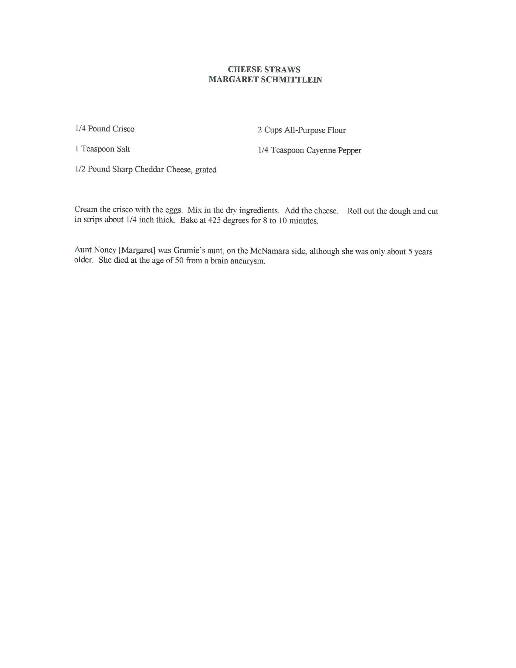 Original cookbook page for Cheese Straws
