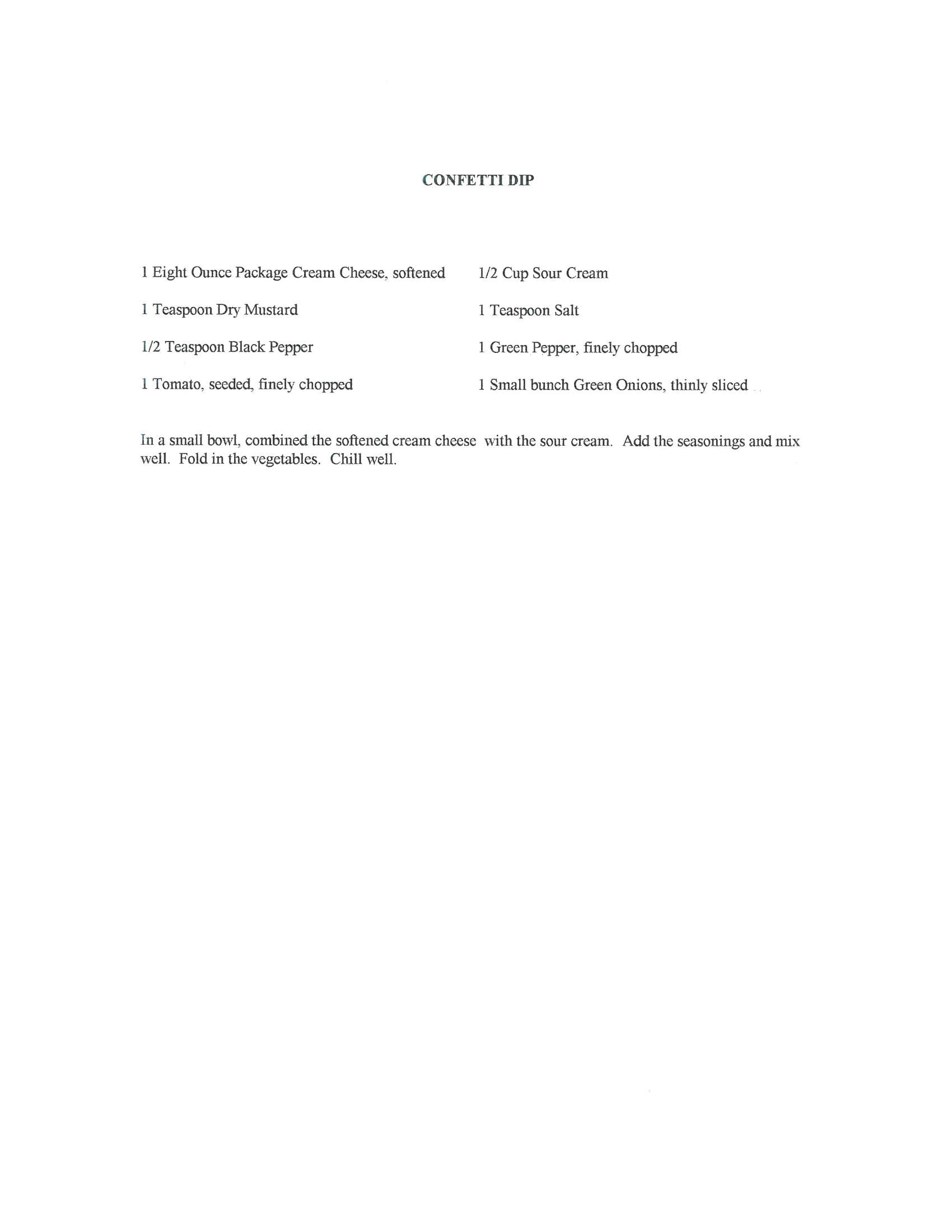Original cookbook page for Confetti Dip