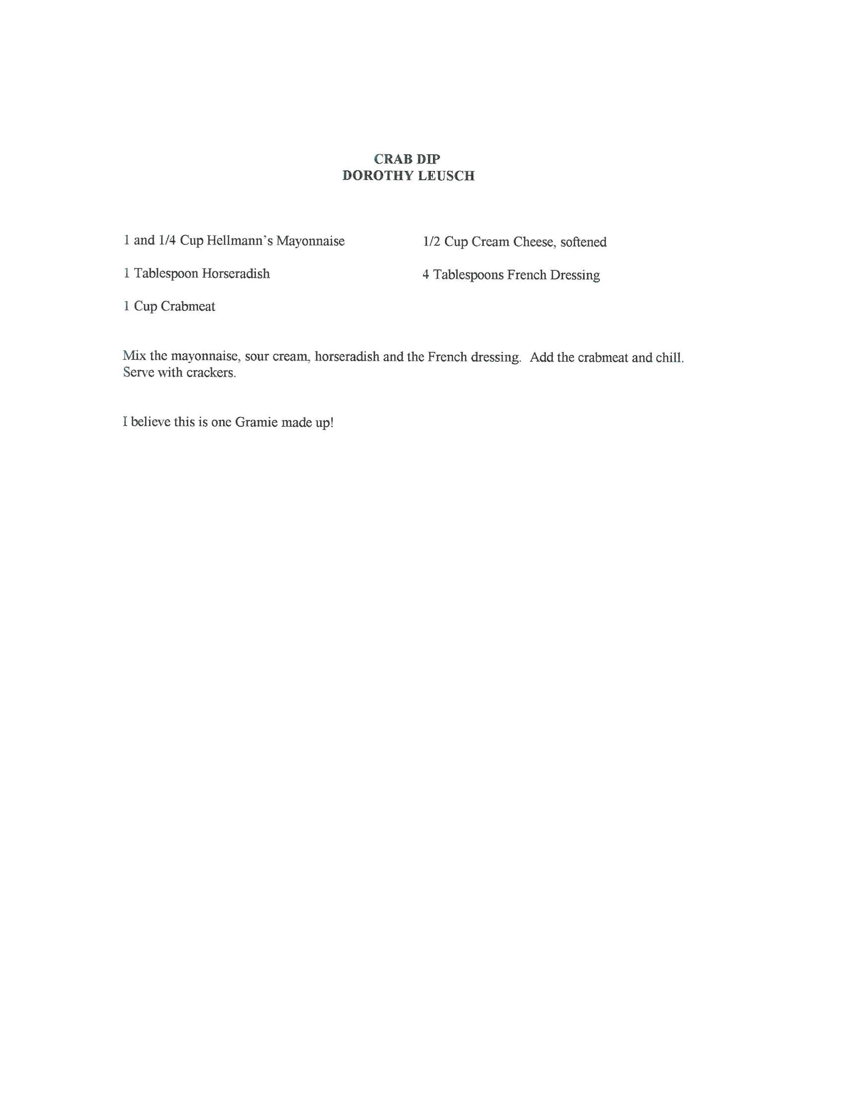 Original cookbook page for Crab Dip