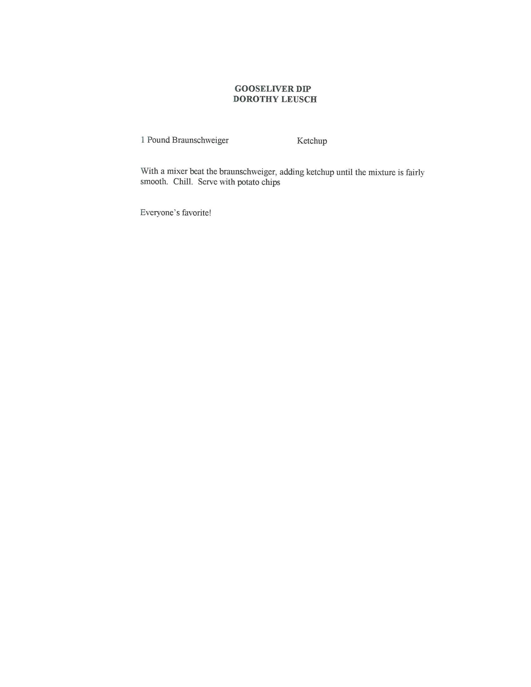 Original cookbook page for Gooseliver Dip