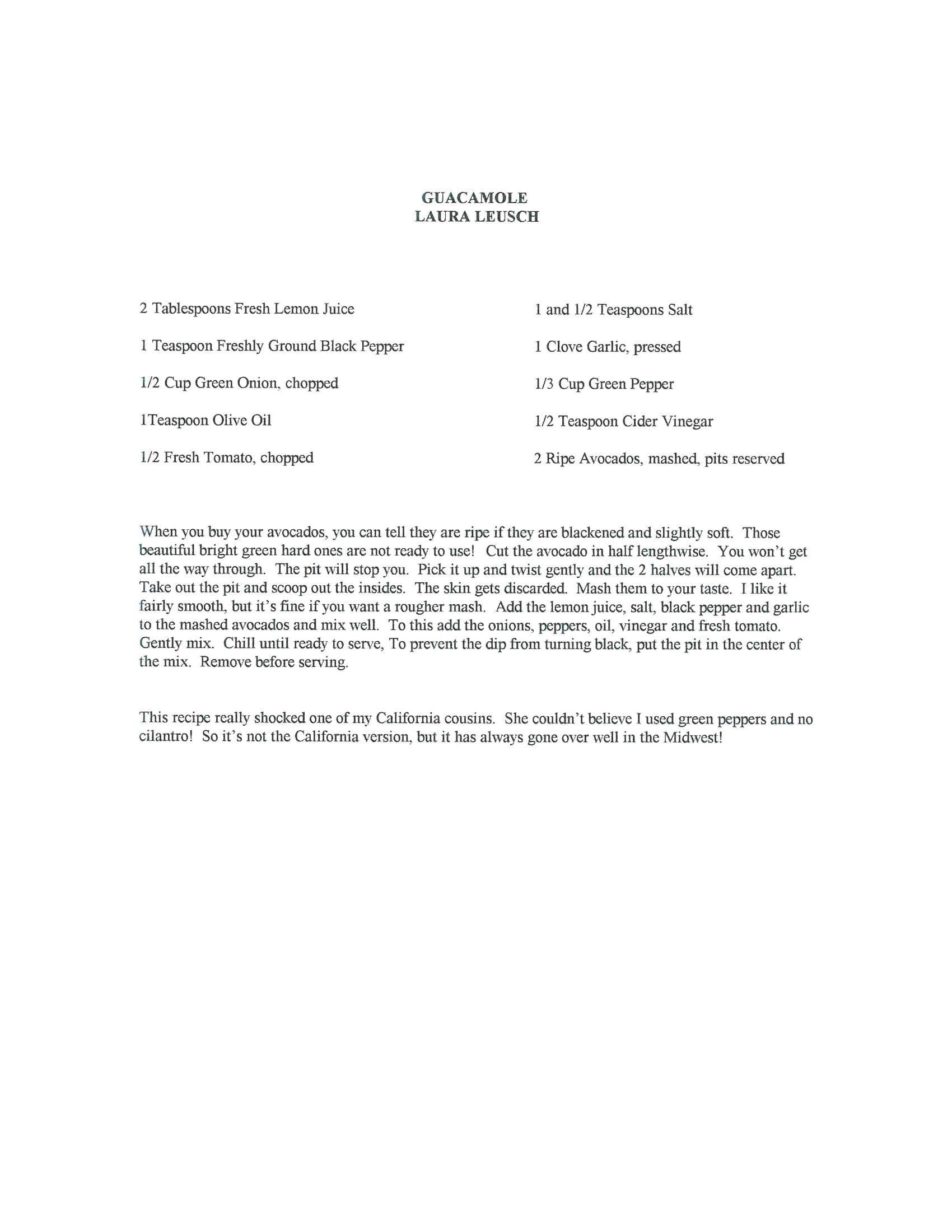 Original cookbook page for Guacamole