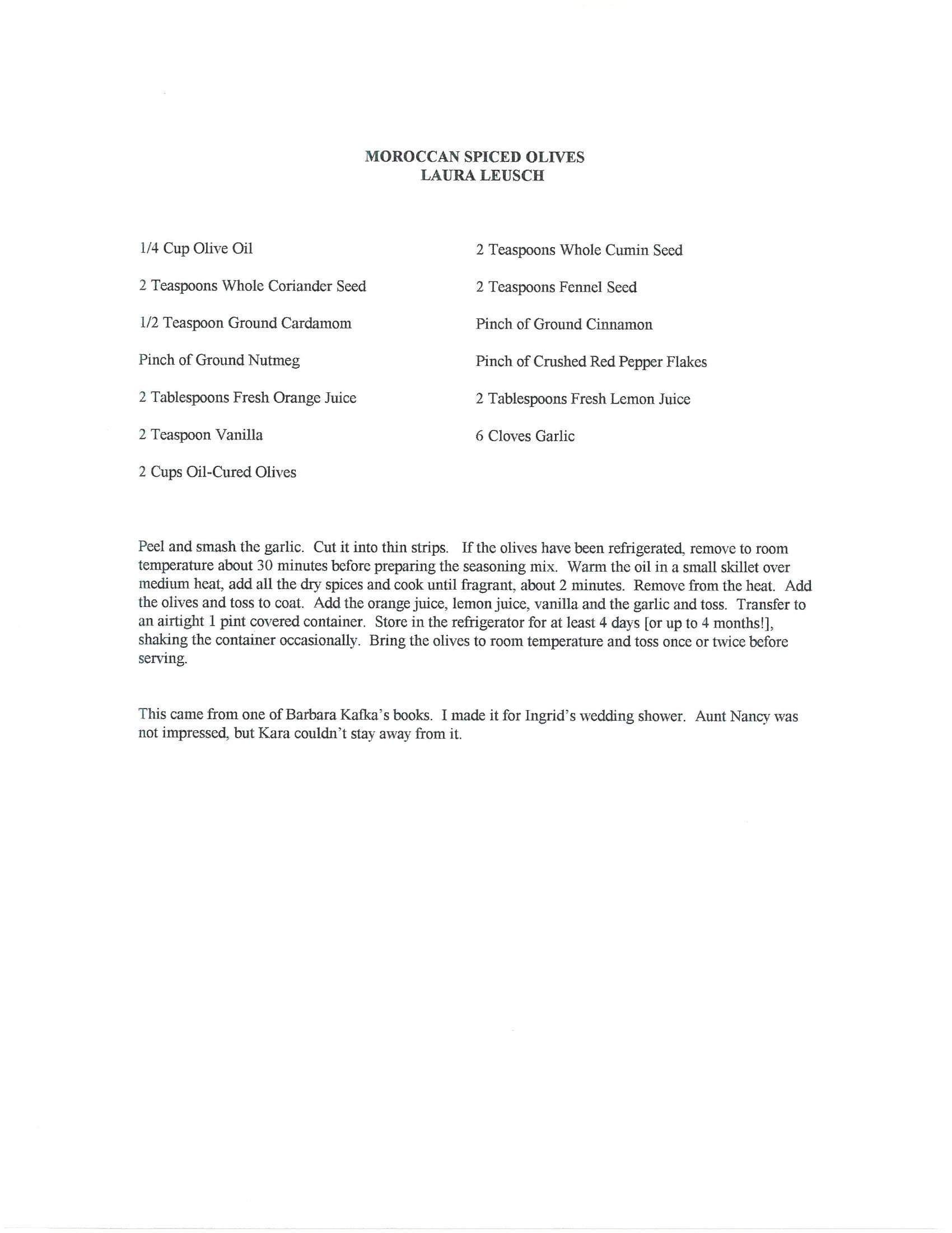 Original cookbook page for Moroccan Spiced Olives