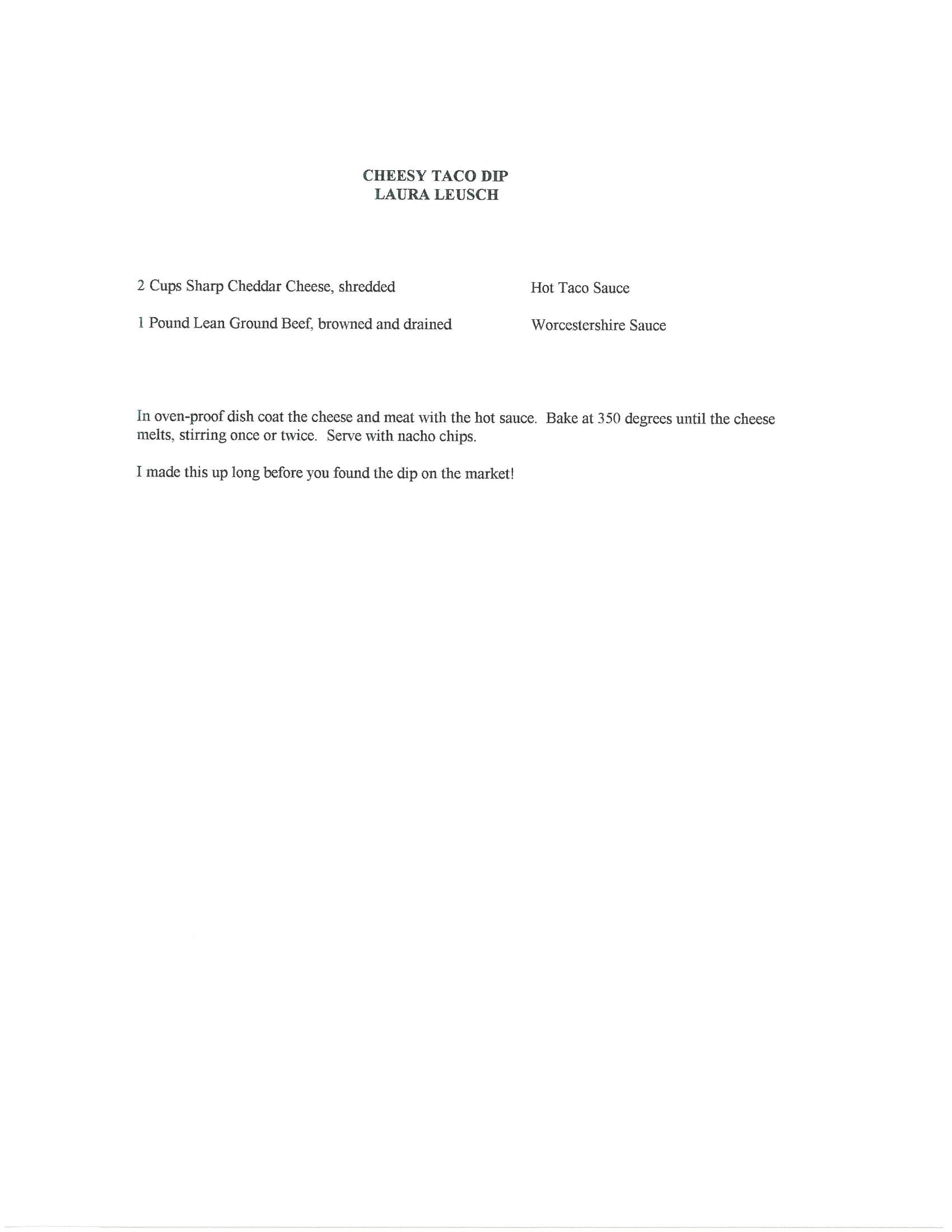 Original cookbook page for Cheesy Taco Dip