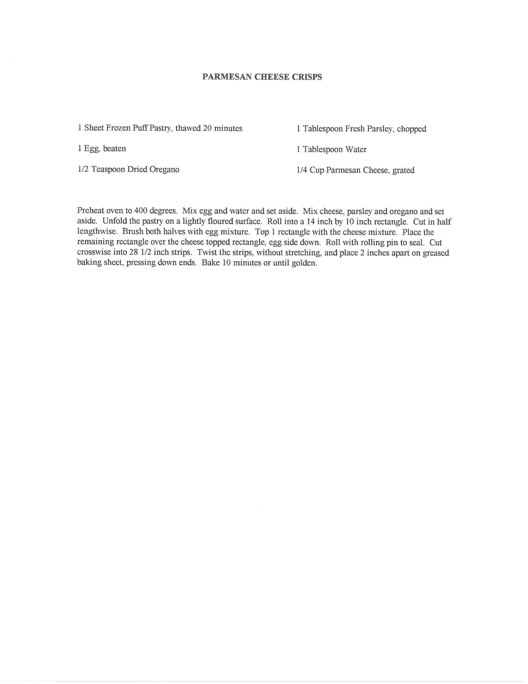 Original cookbook page for Parmesan Cheese Crisps