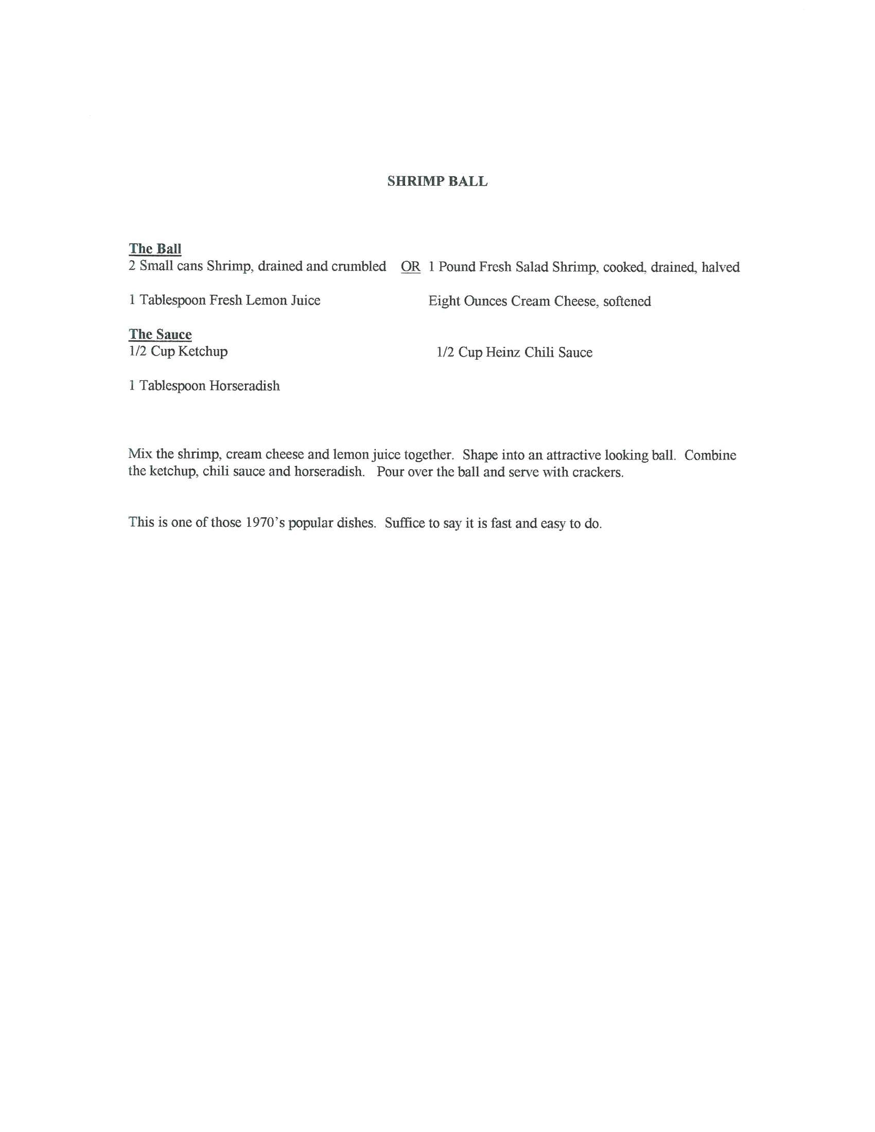 Original cookbook page for Shrimp Ball