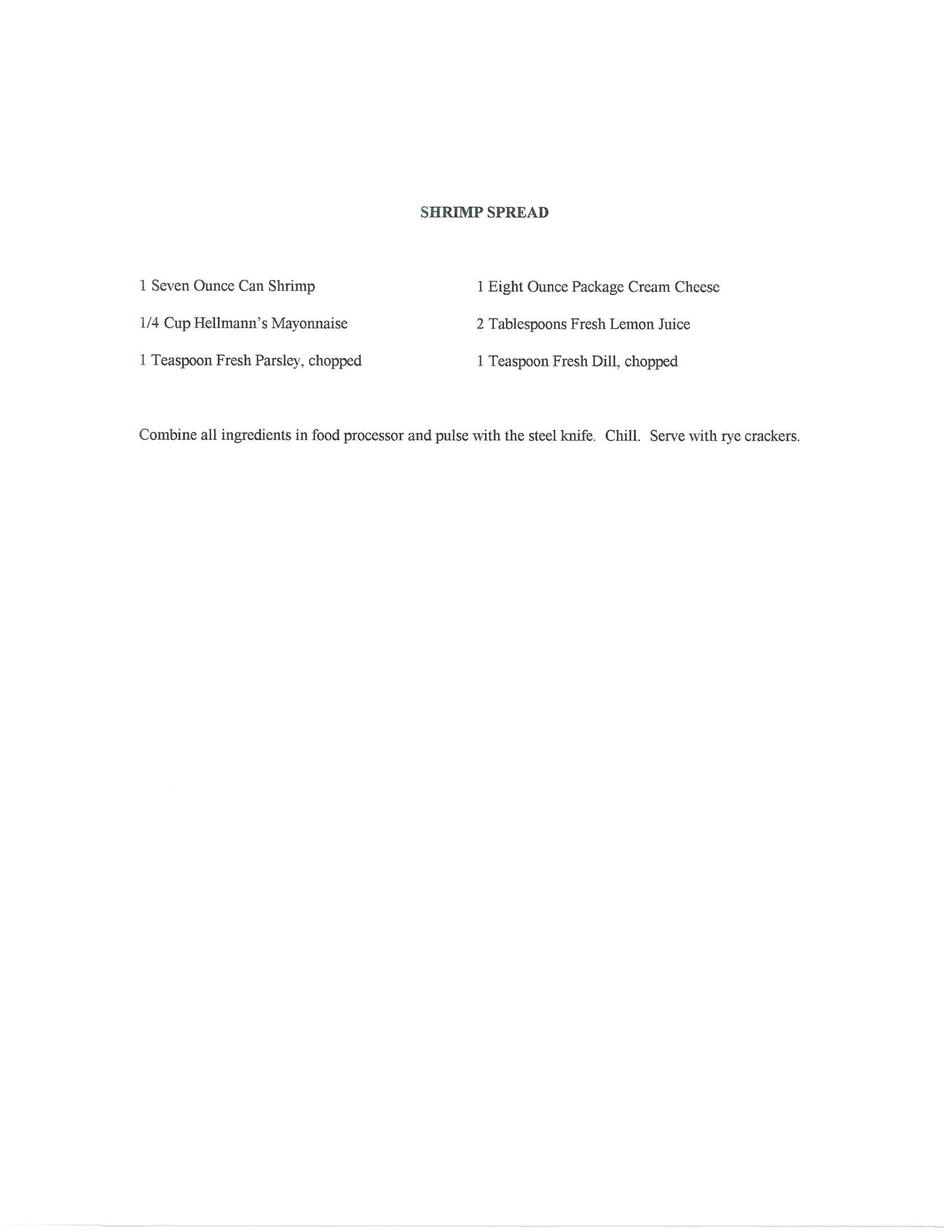 Original cookbook page for Shrimp Spread