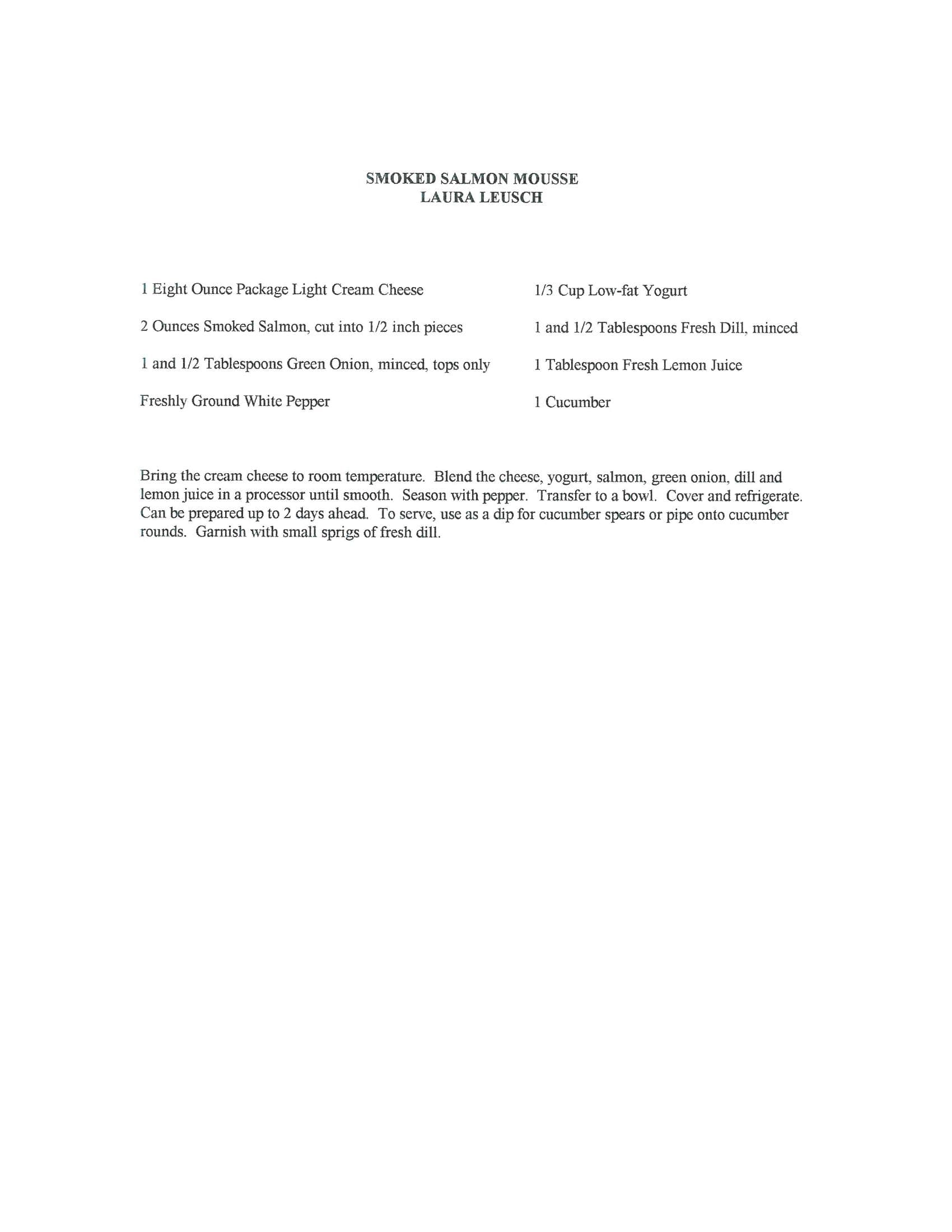 Original cookbook page for Smoked Salmon Mousse