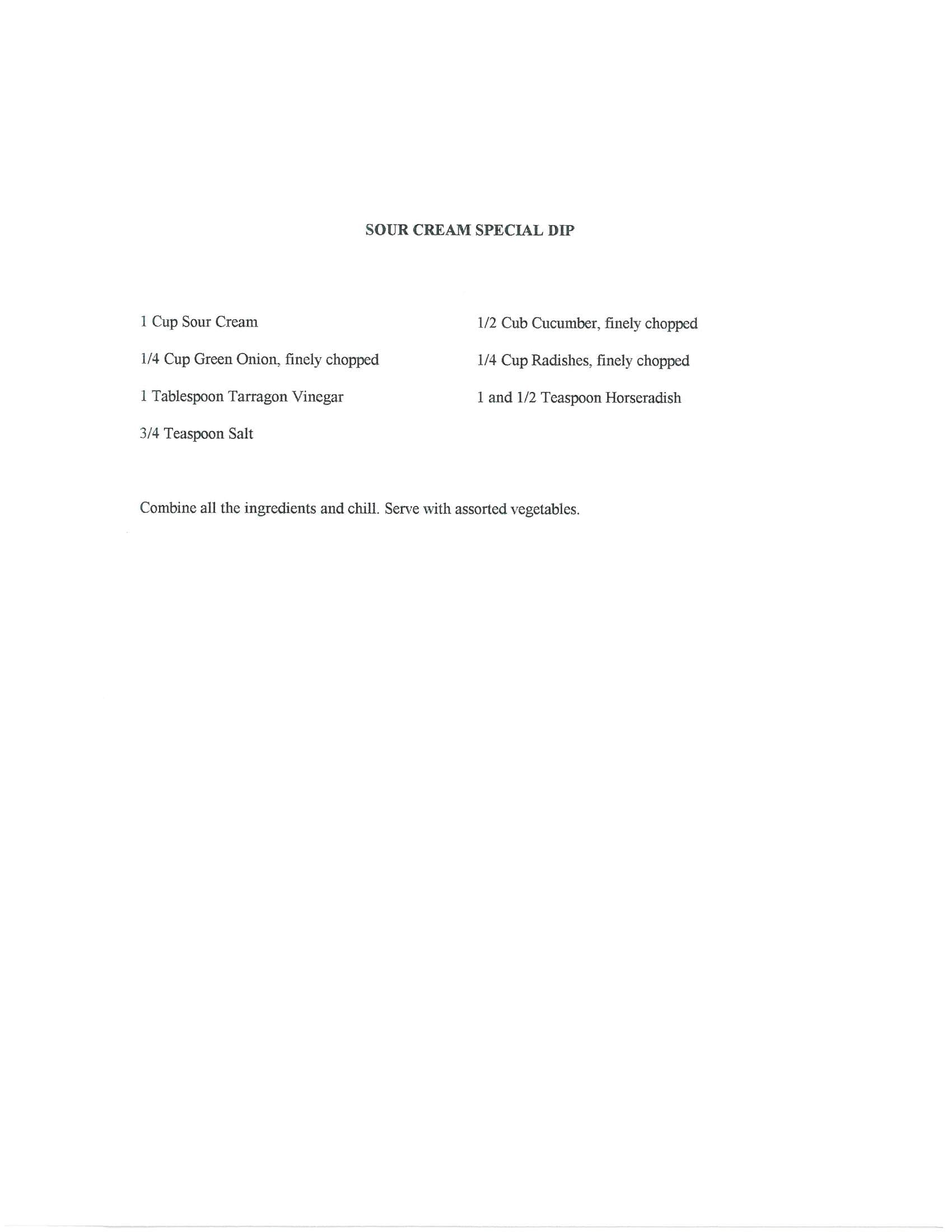 Original cookbook page for Sour Cream Special Dip