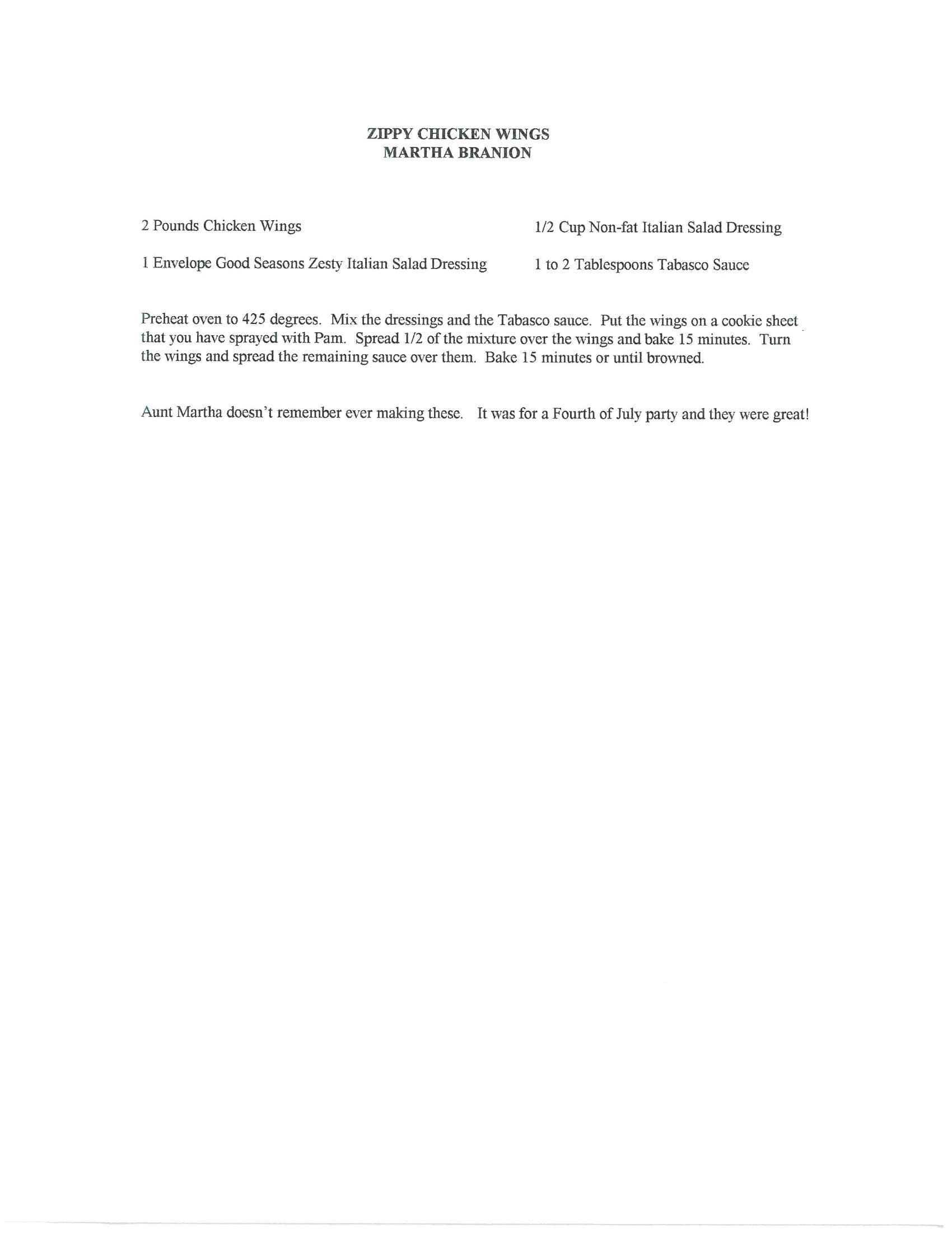 Original cookbook page for Zippy Chicken Wings