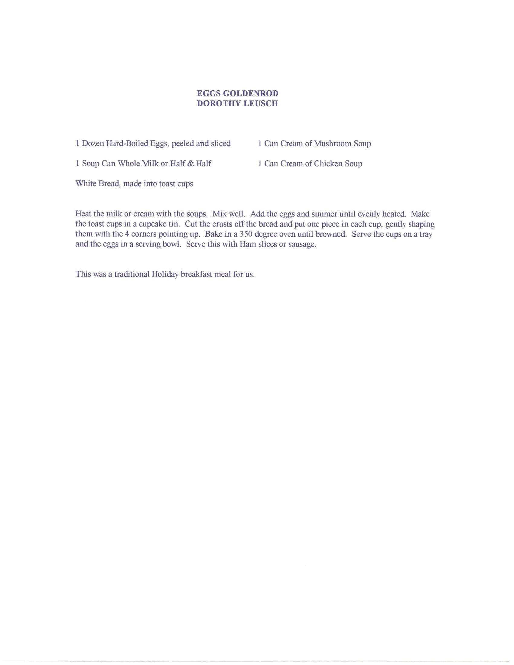 Original cookbook page for Eggs Goldenrod