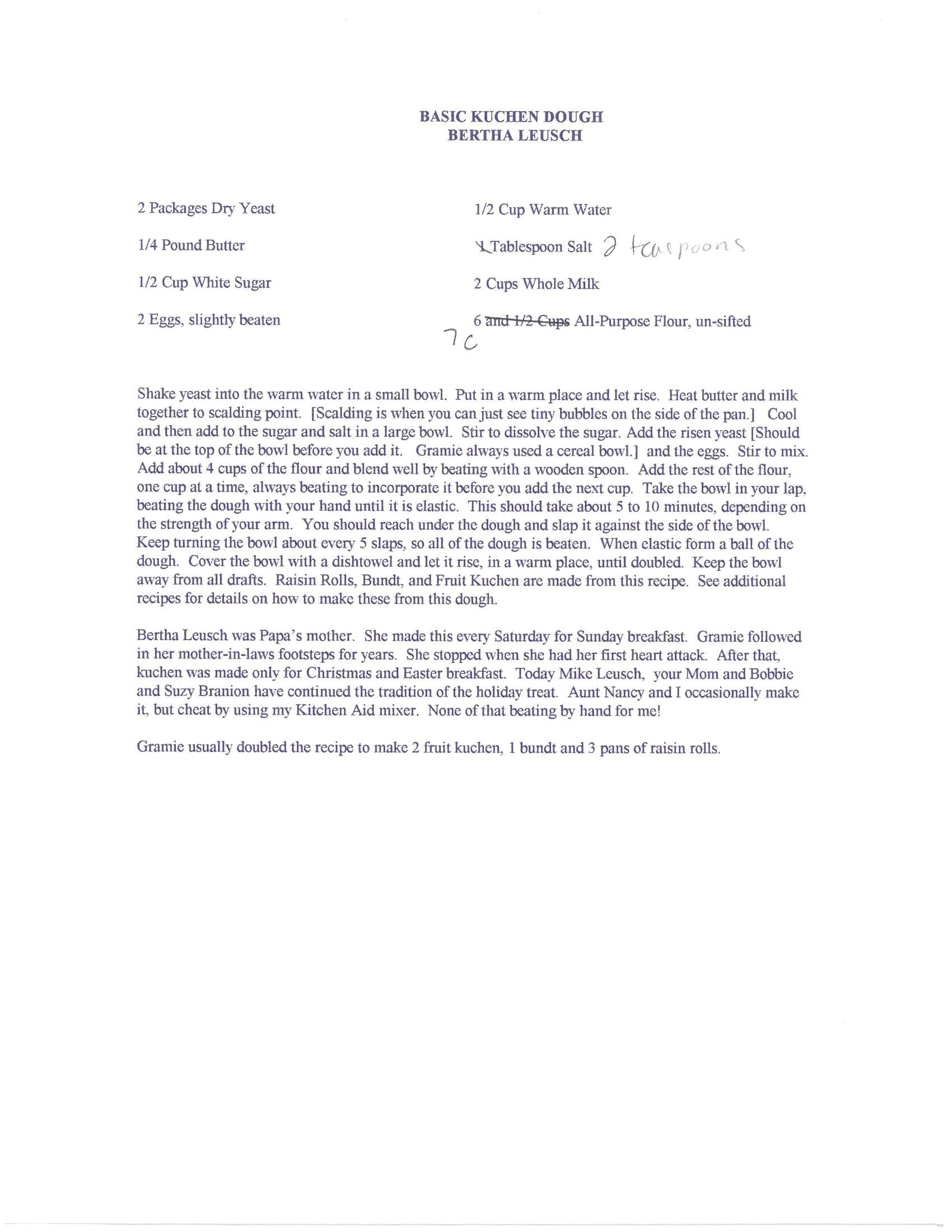 Original cookbook page for Basic Kuchen Dough
