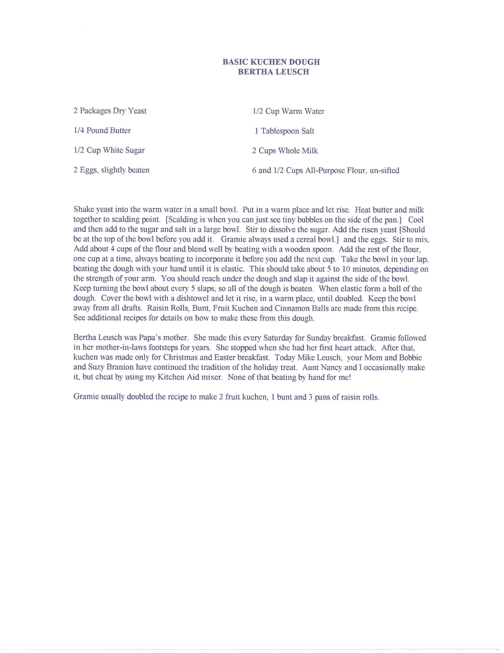 Original cookbook page for Basic Kuchen Dough