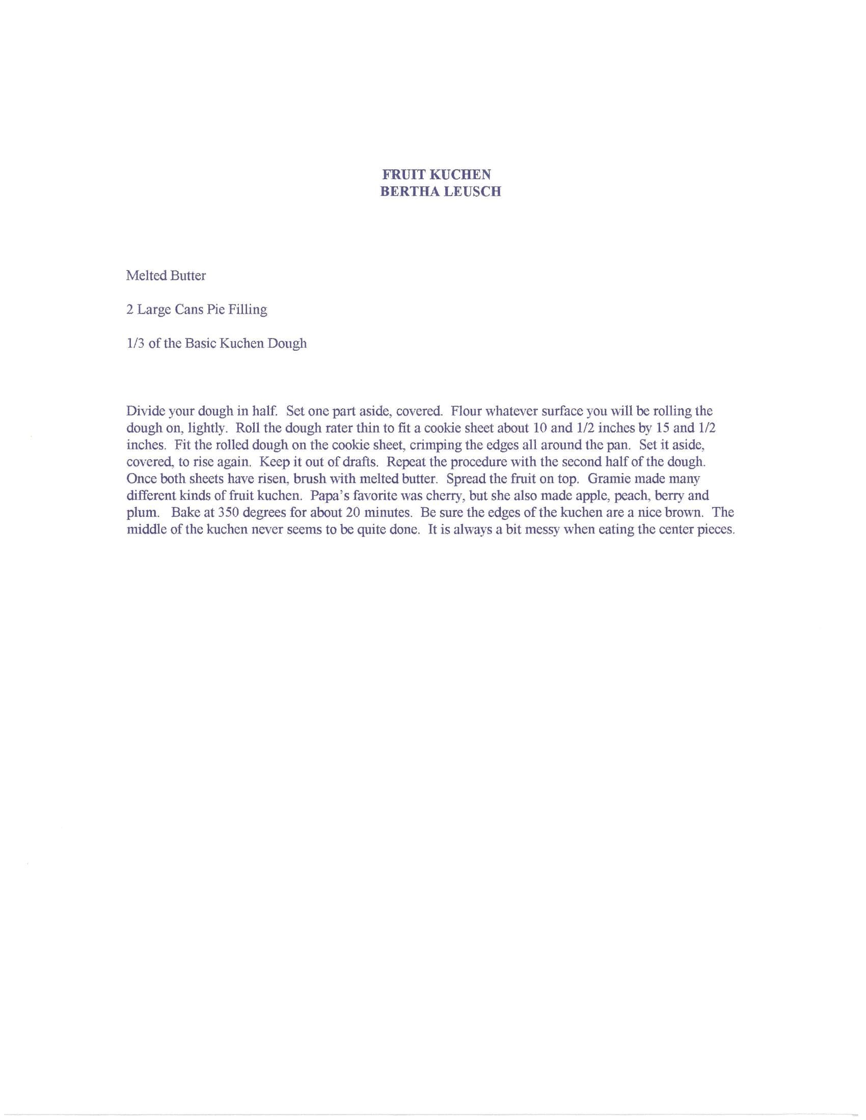 Original cookbook page for Fruit Kuchen