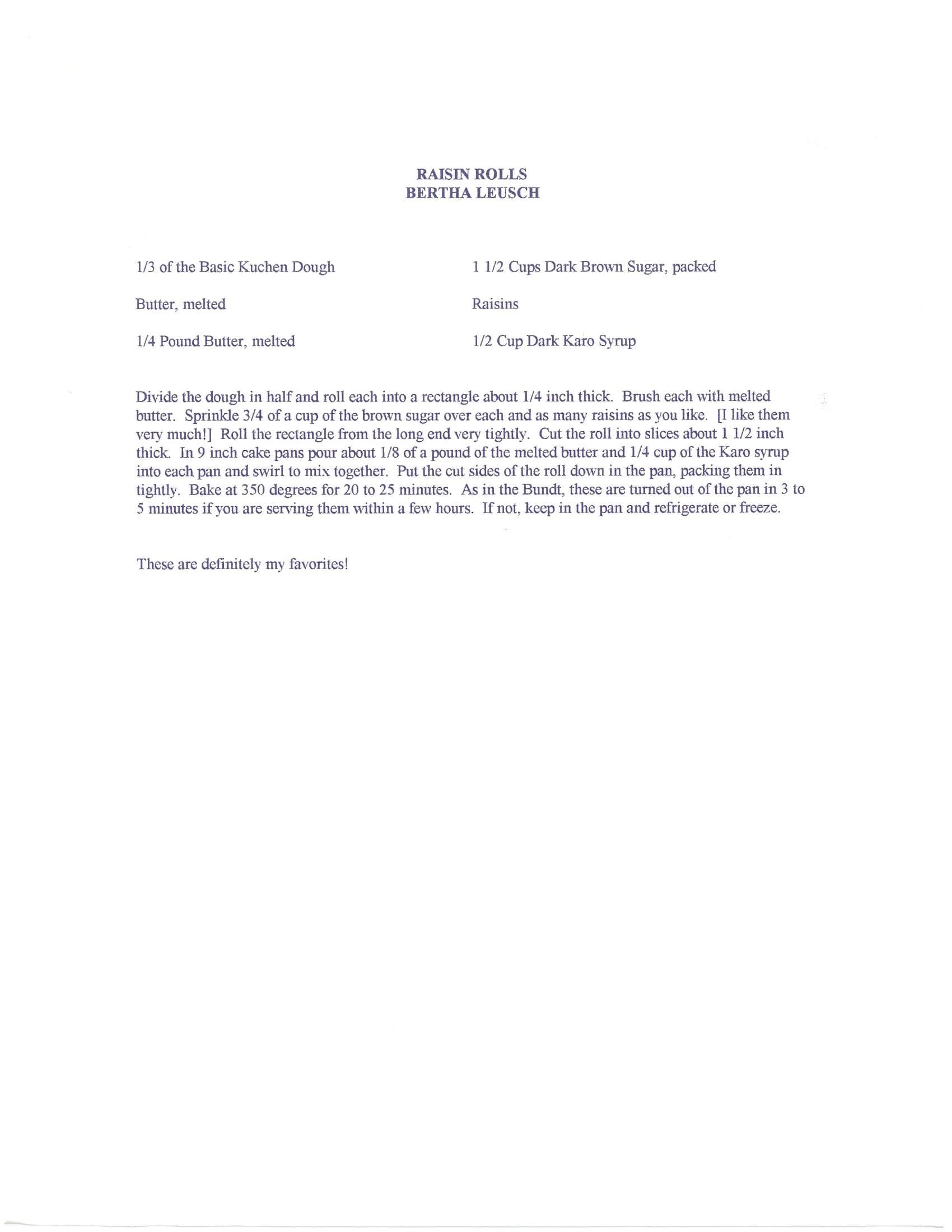 Original cookbook page for Raisin Rolls