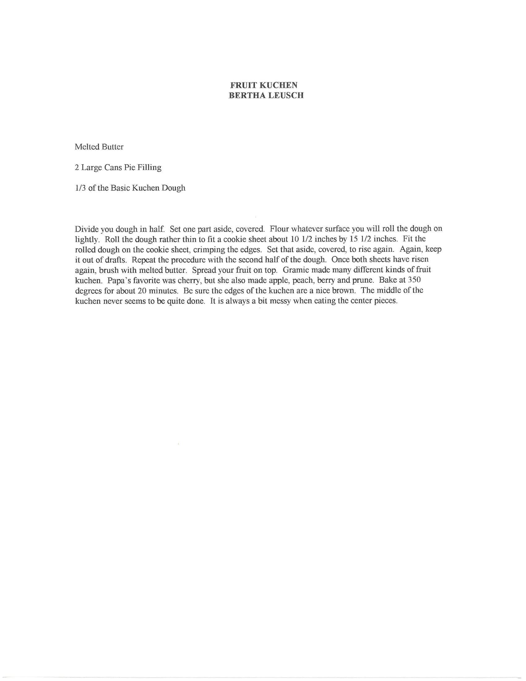 Original cookbook page for Fruit Kuchen