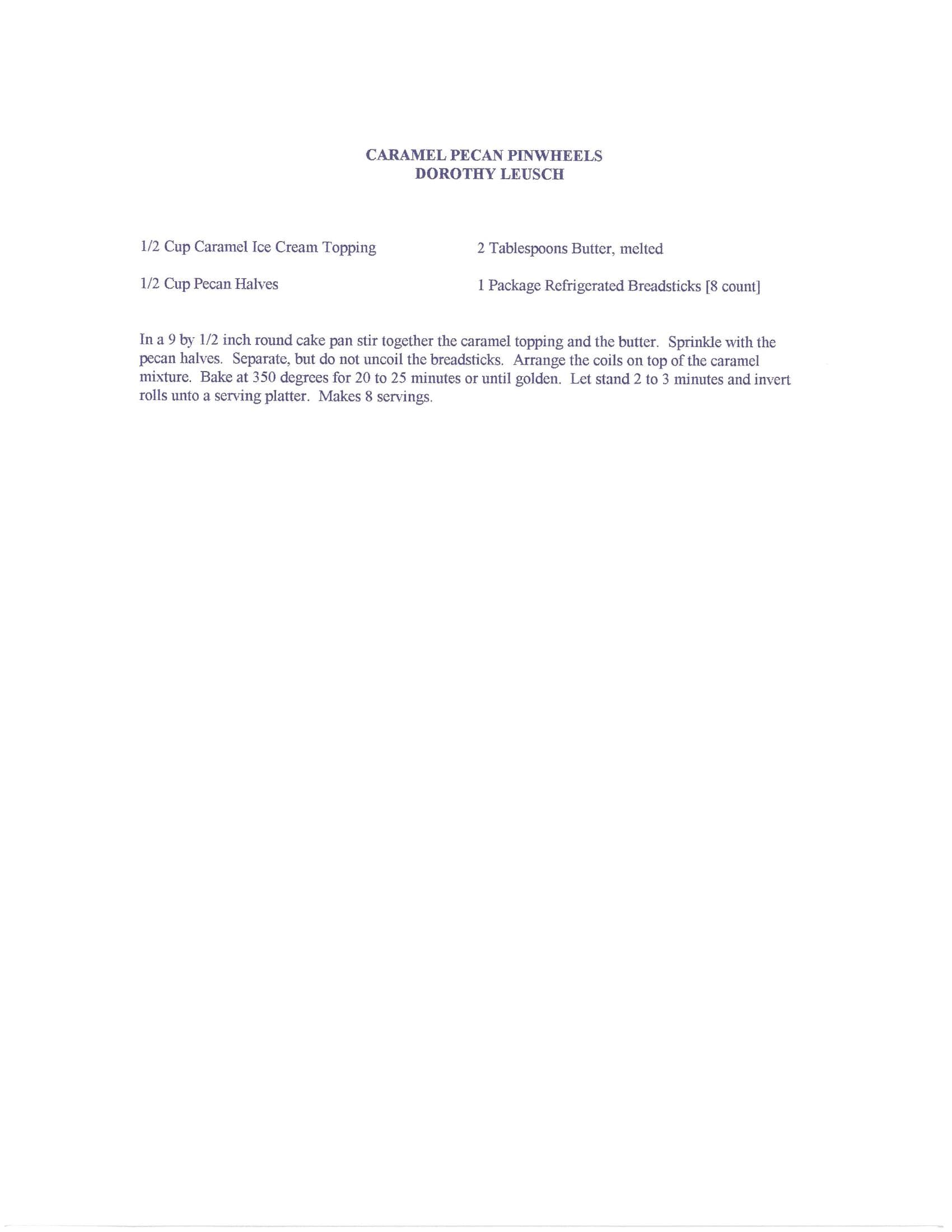 Original cookbook page for Caramel Pecan Pinwheels