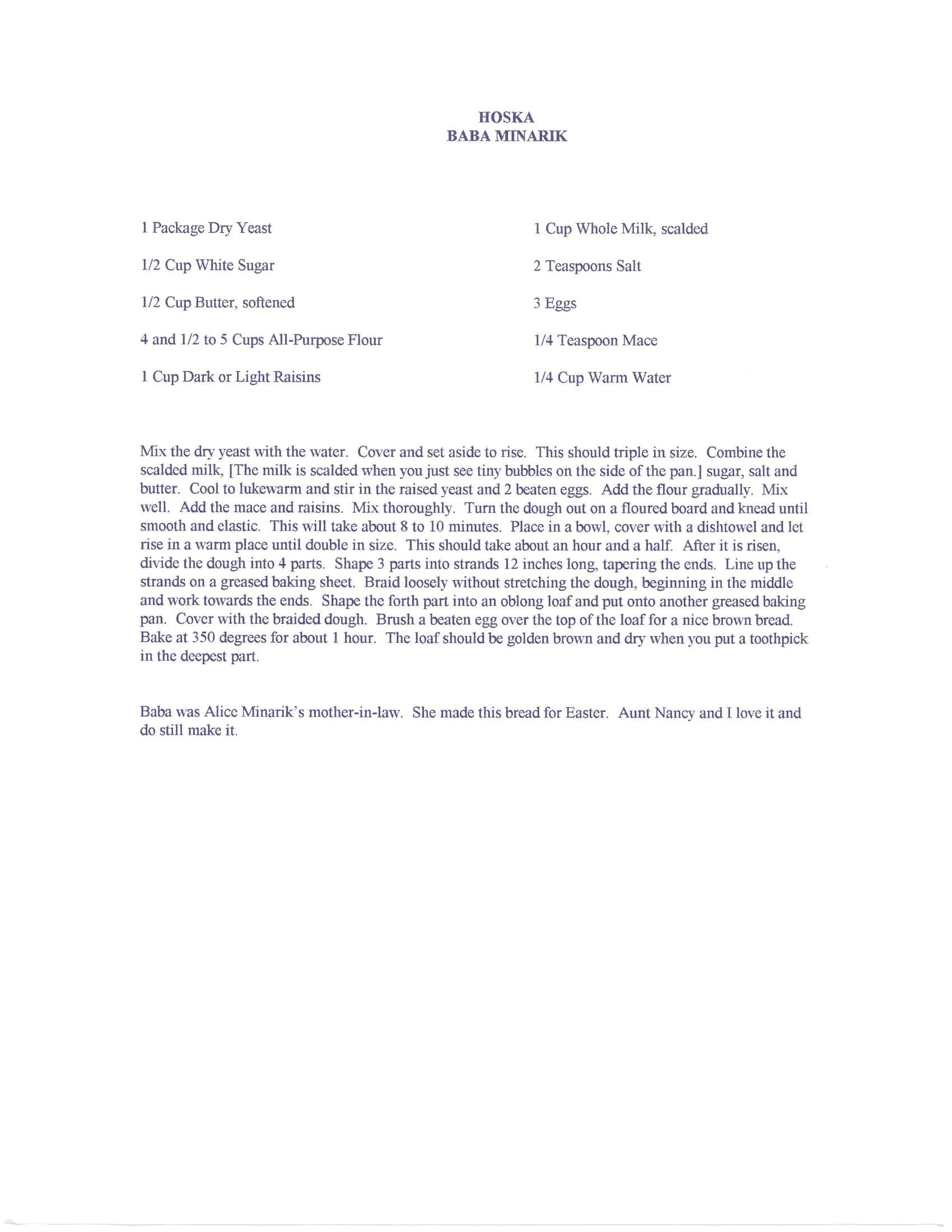 Original cookbook page for Hoska