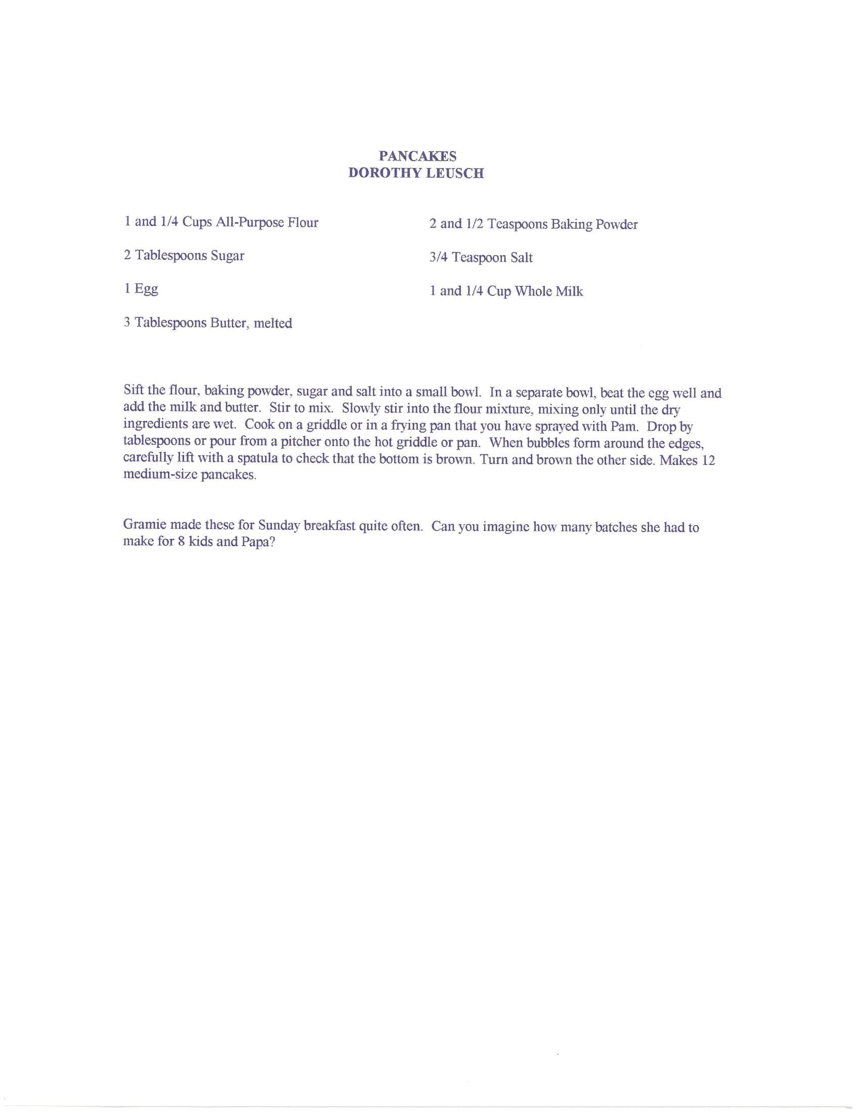 Original cookbook page for Pancakes