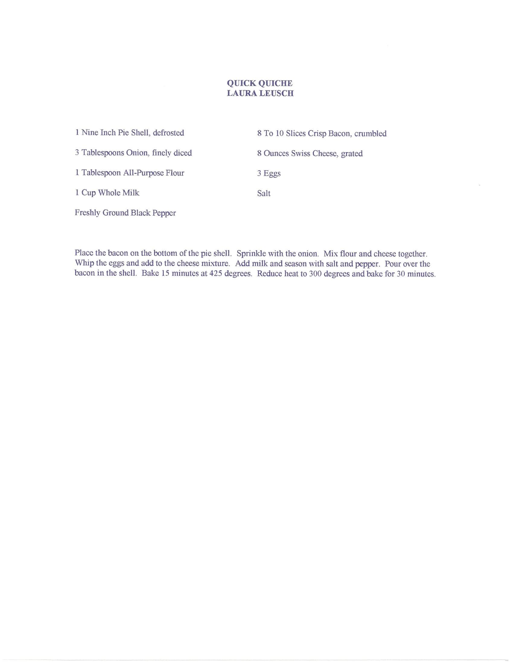Original cookbook page for Quick Quiche