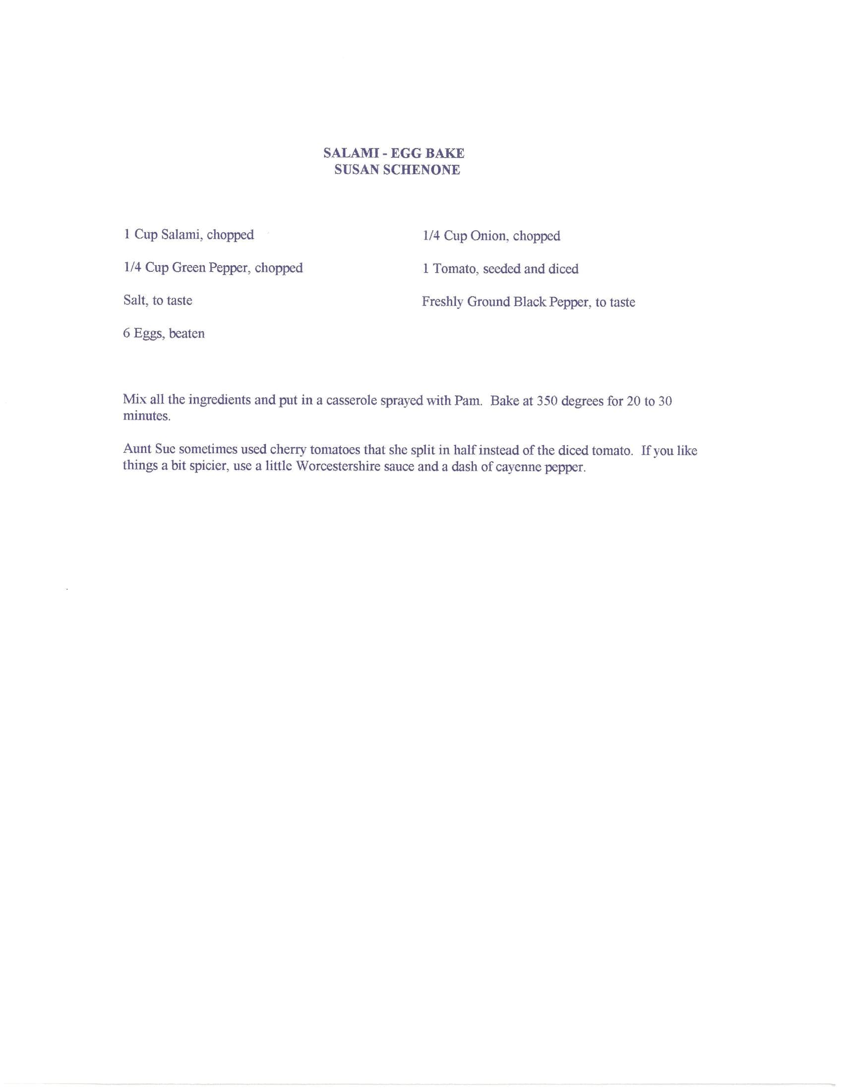 Original cookbook page for Salami-egg Bake