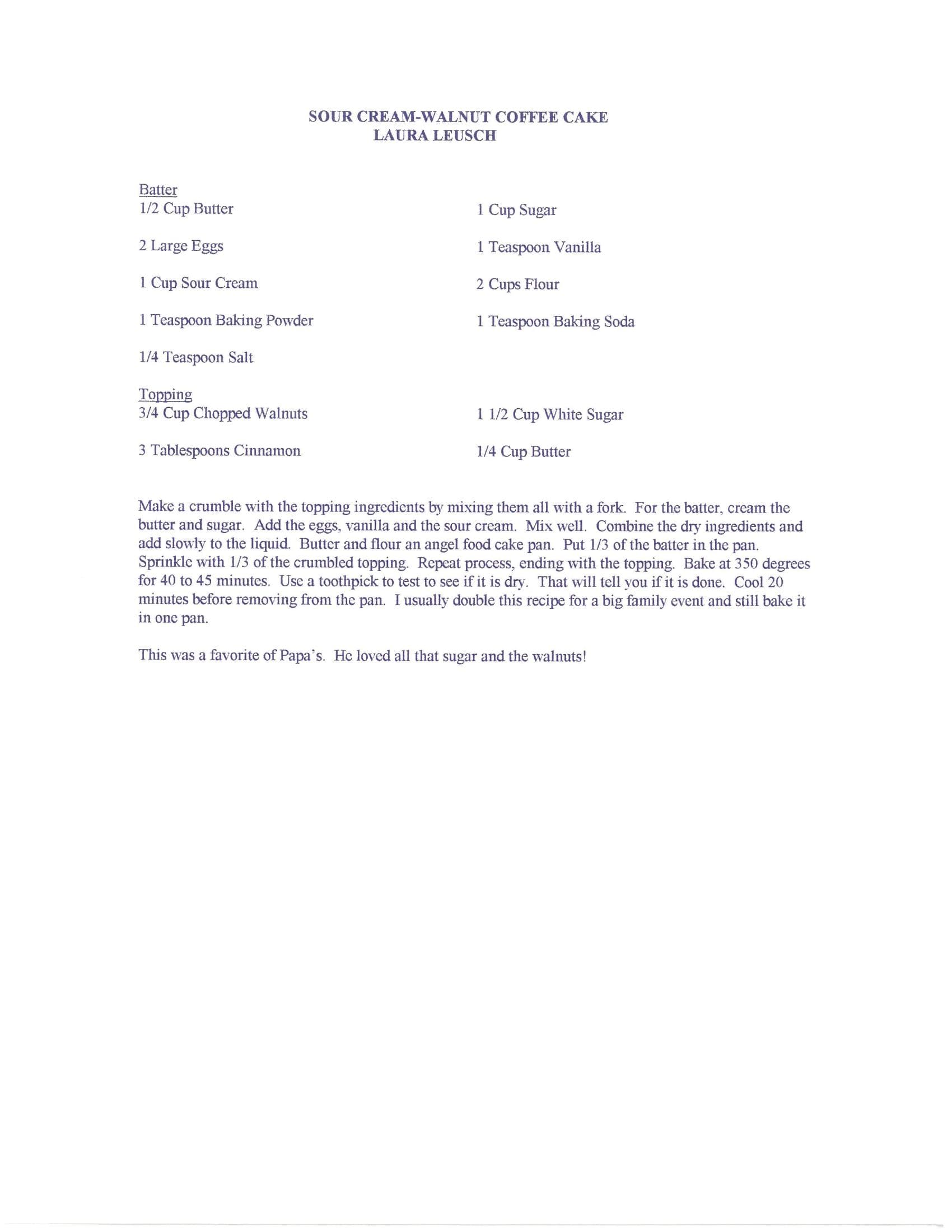 Original cookbook page for Sour Cream-walnut Coffee Cake