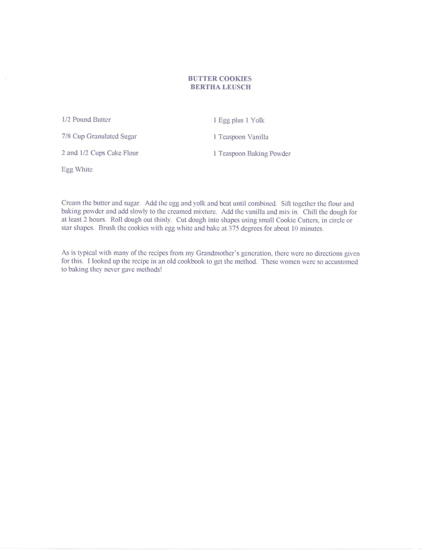 Original cookbook page for Butter Cookies