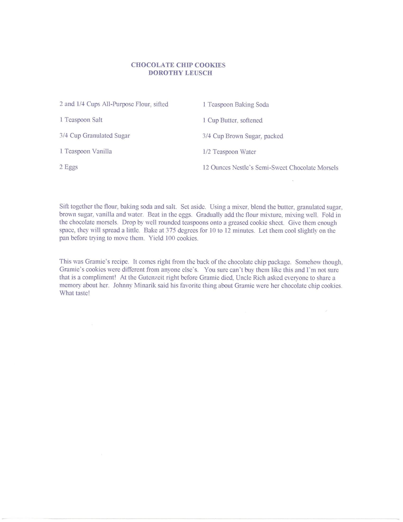 Original cookbook page for Chocolate Chip Cookies