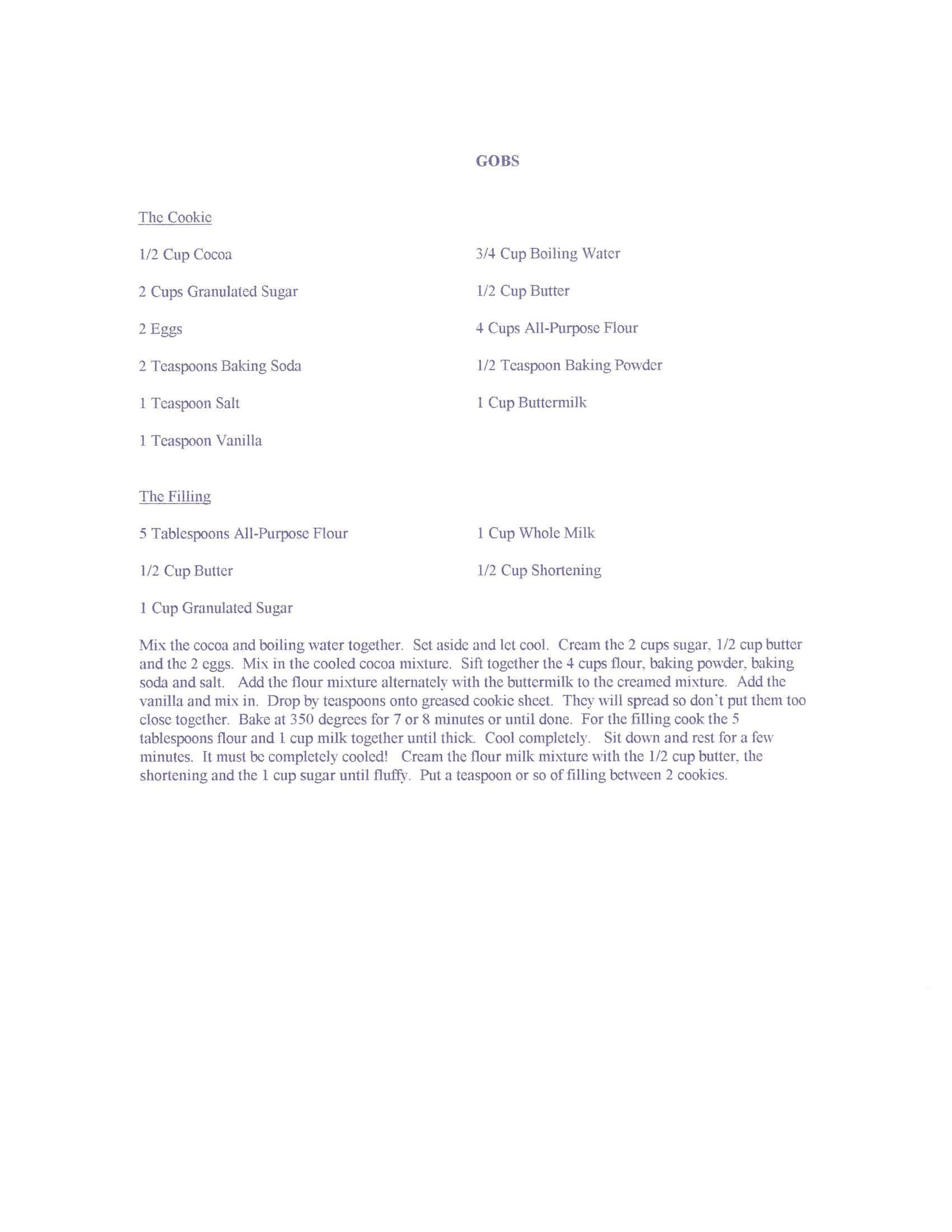 Original cookbook page for Gobs
