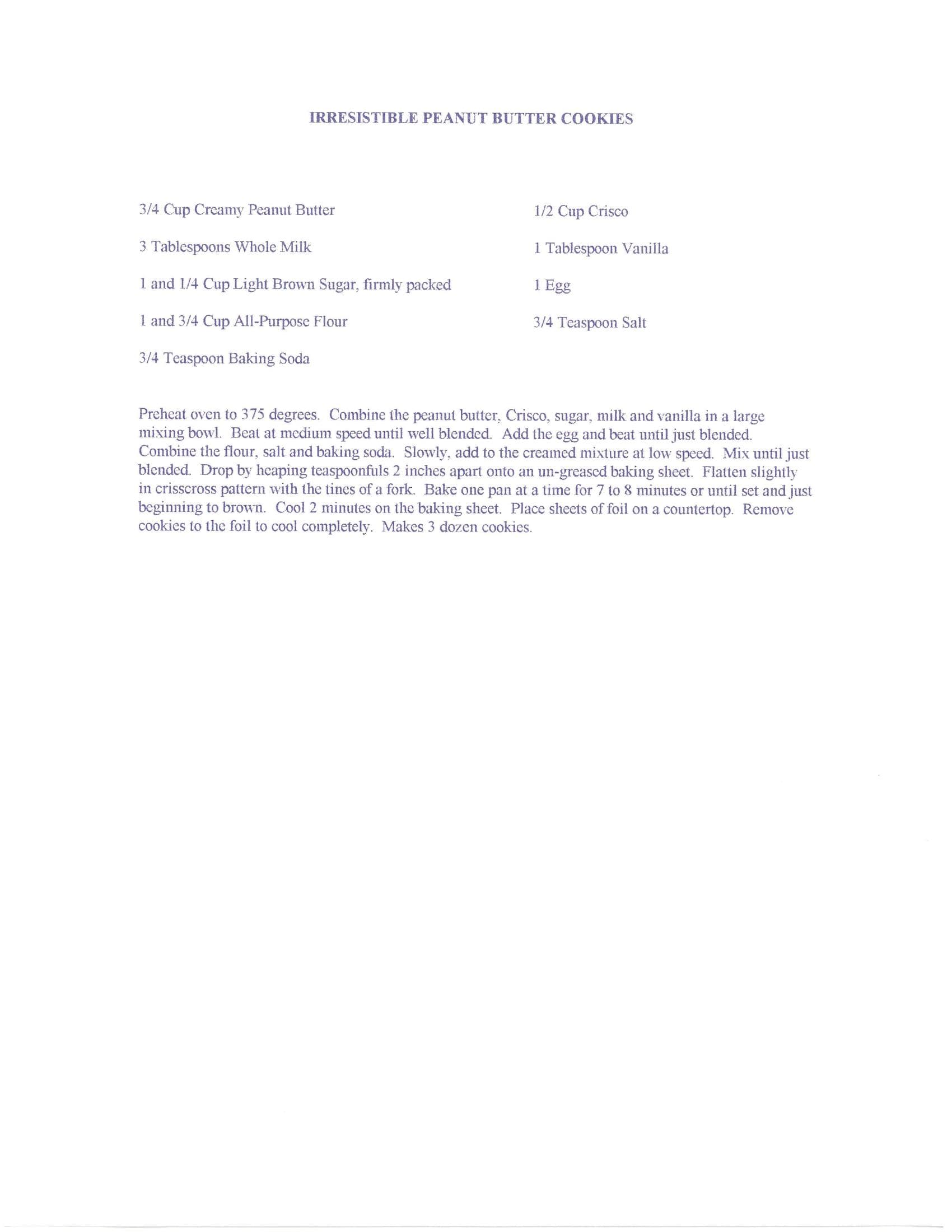 Original cookbook page for Irresistible Peanut Butter Cookies