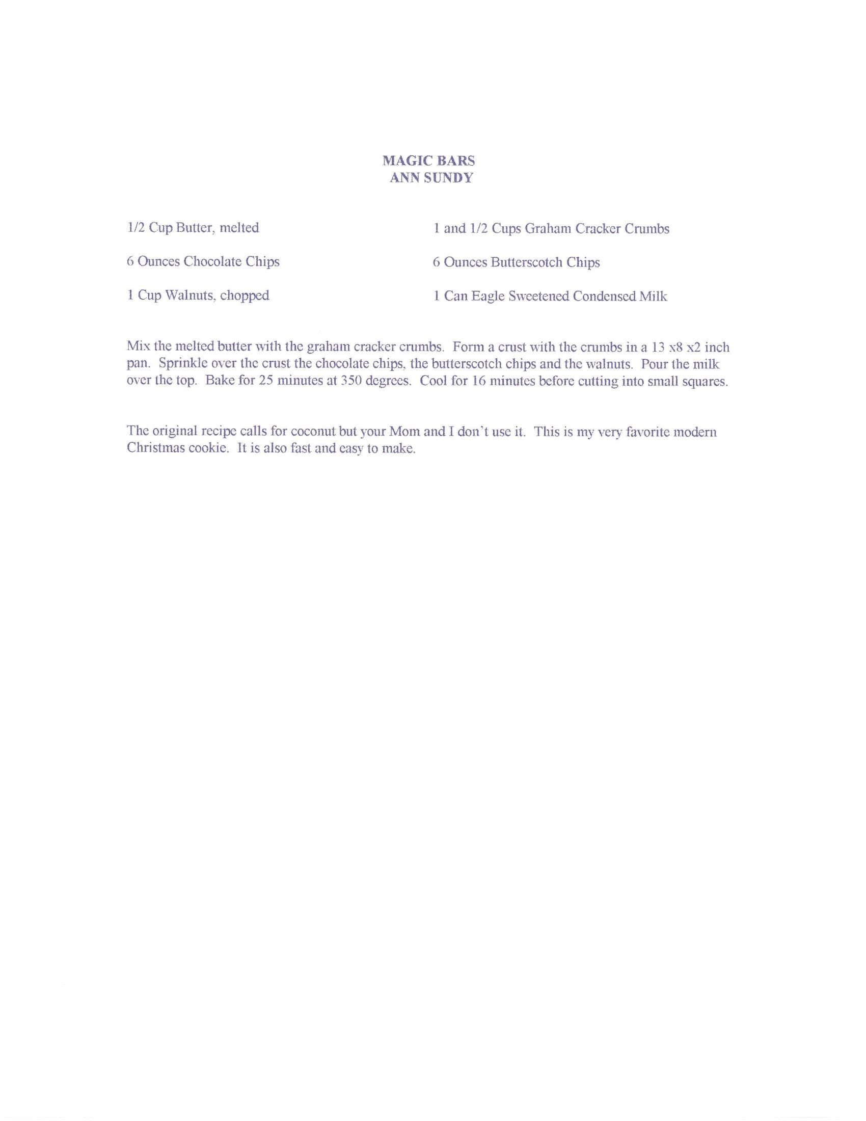 Original cookbook page for Magic Bars