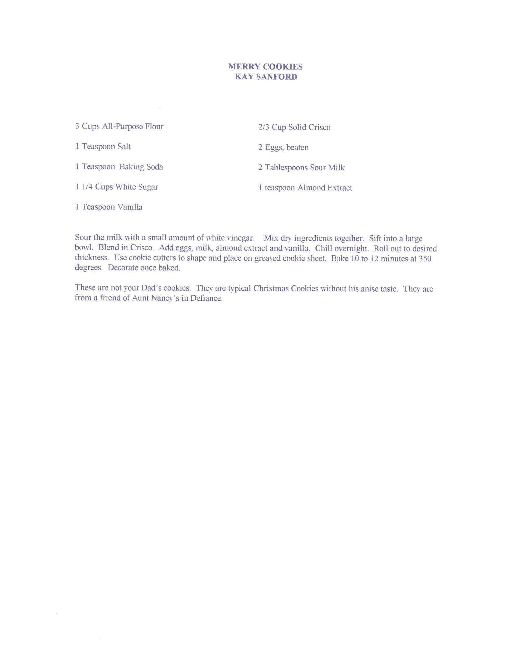 Original cookbook page for Merry Cookies