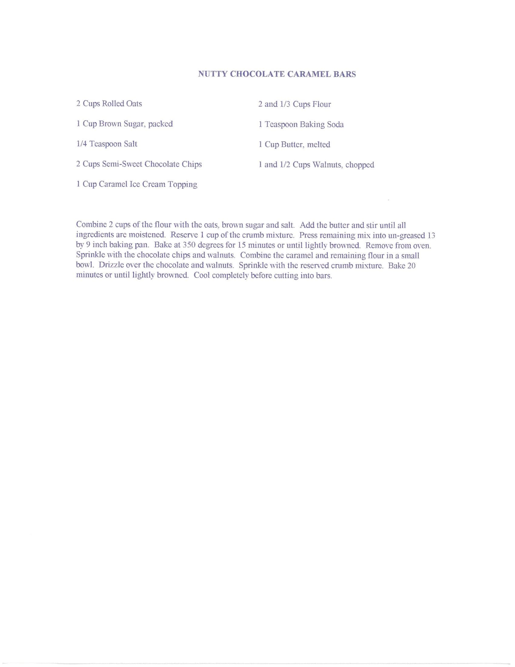 Original cookbook page for Nutty Chocolate Caramel Bars
