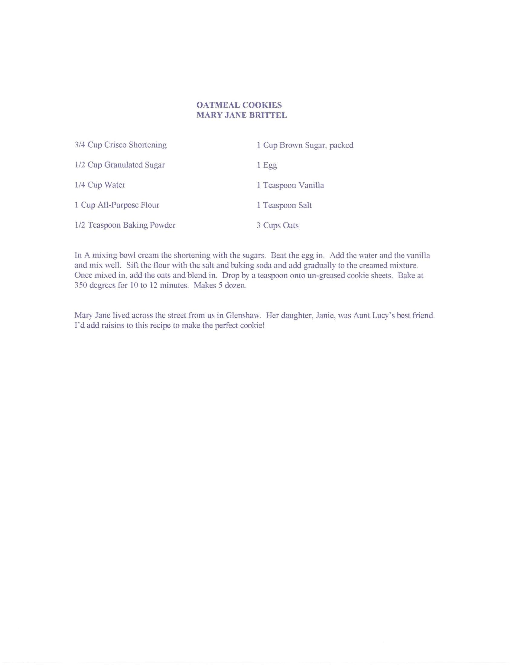 Original cookbook page for Oatmeal Cookies