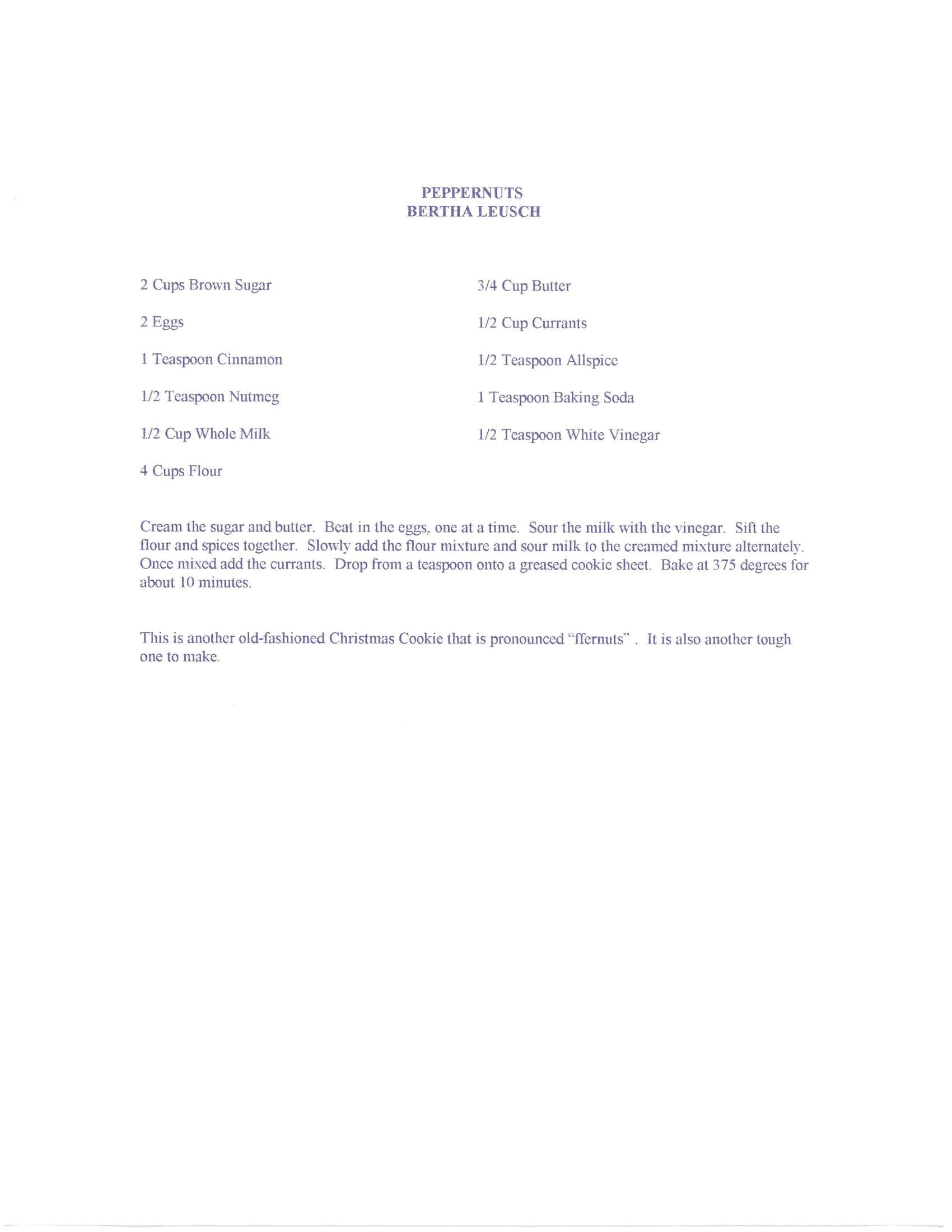 Original cookbook page for Peppernuts