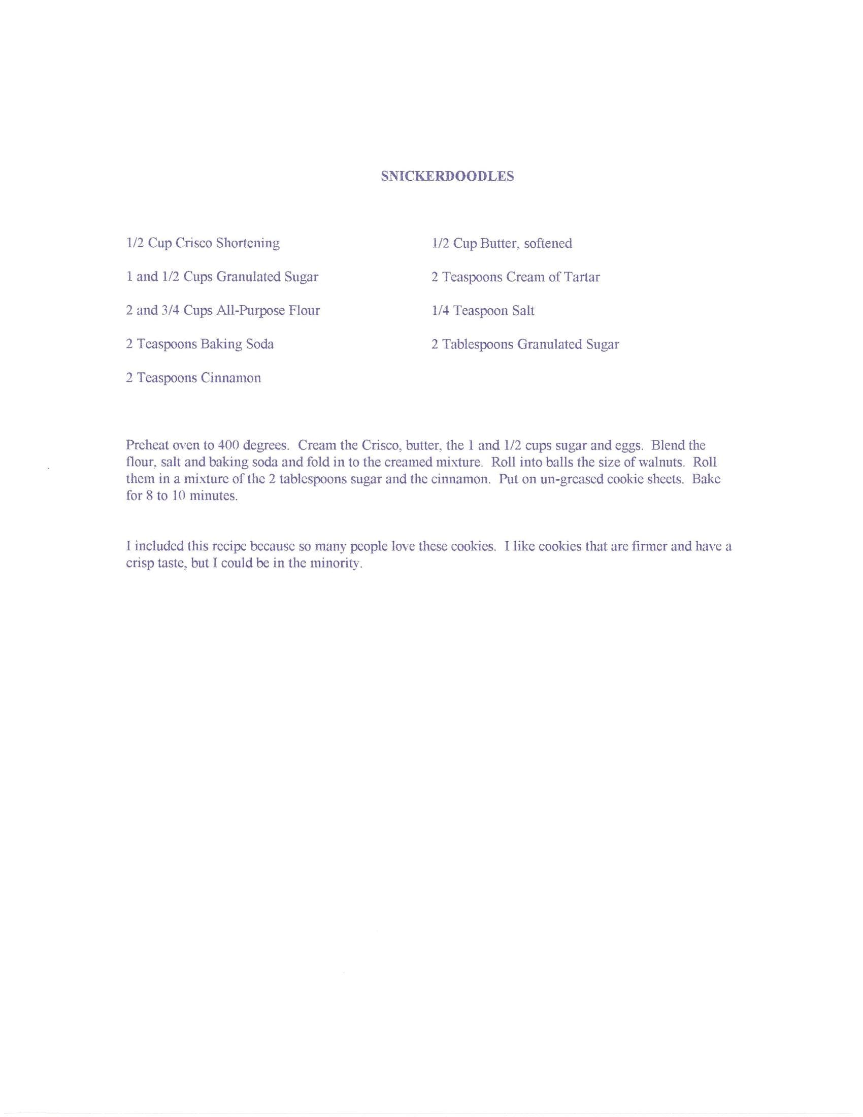 Original cookbook page for Snickerdoodles