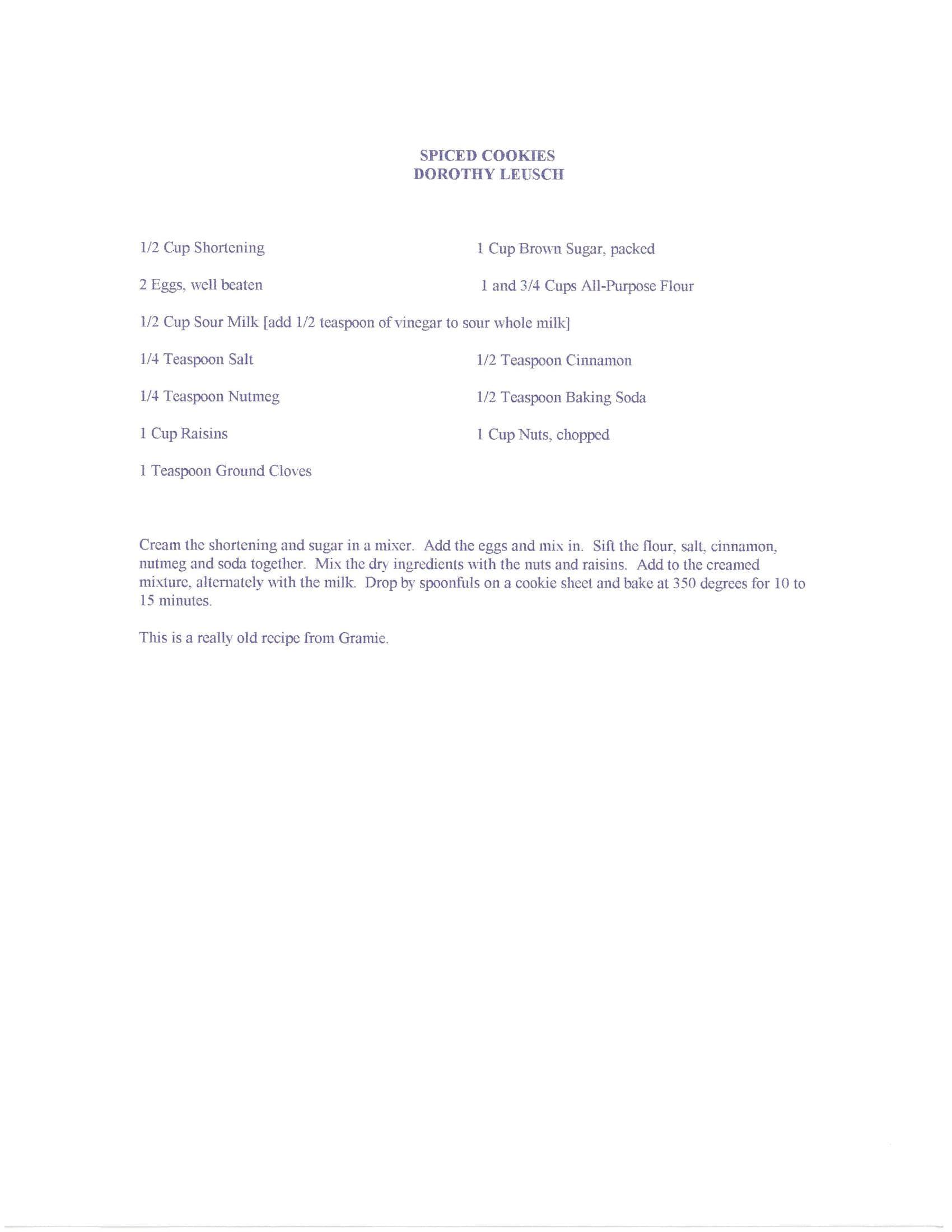 Original cookbook page for Spiced Cookies