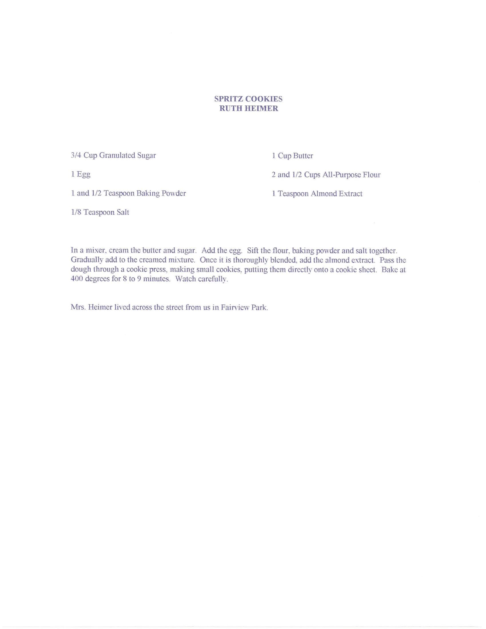 Original cookbook page for Spritz Cookies