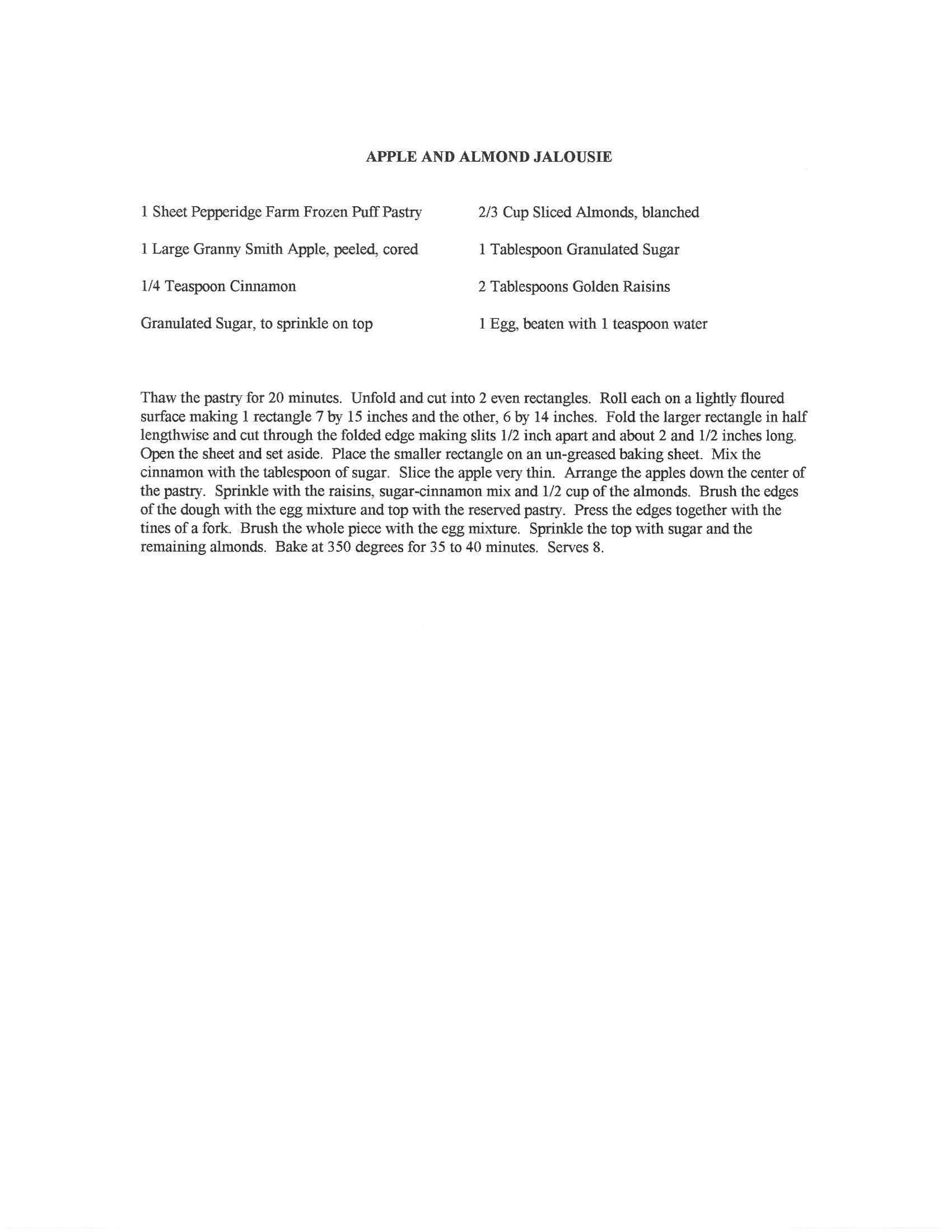 Original cookbook page for Apple and Almond Jalousie