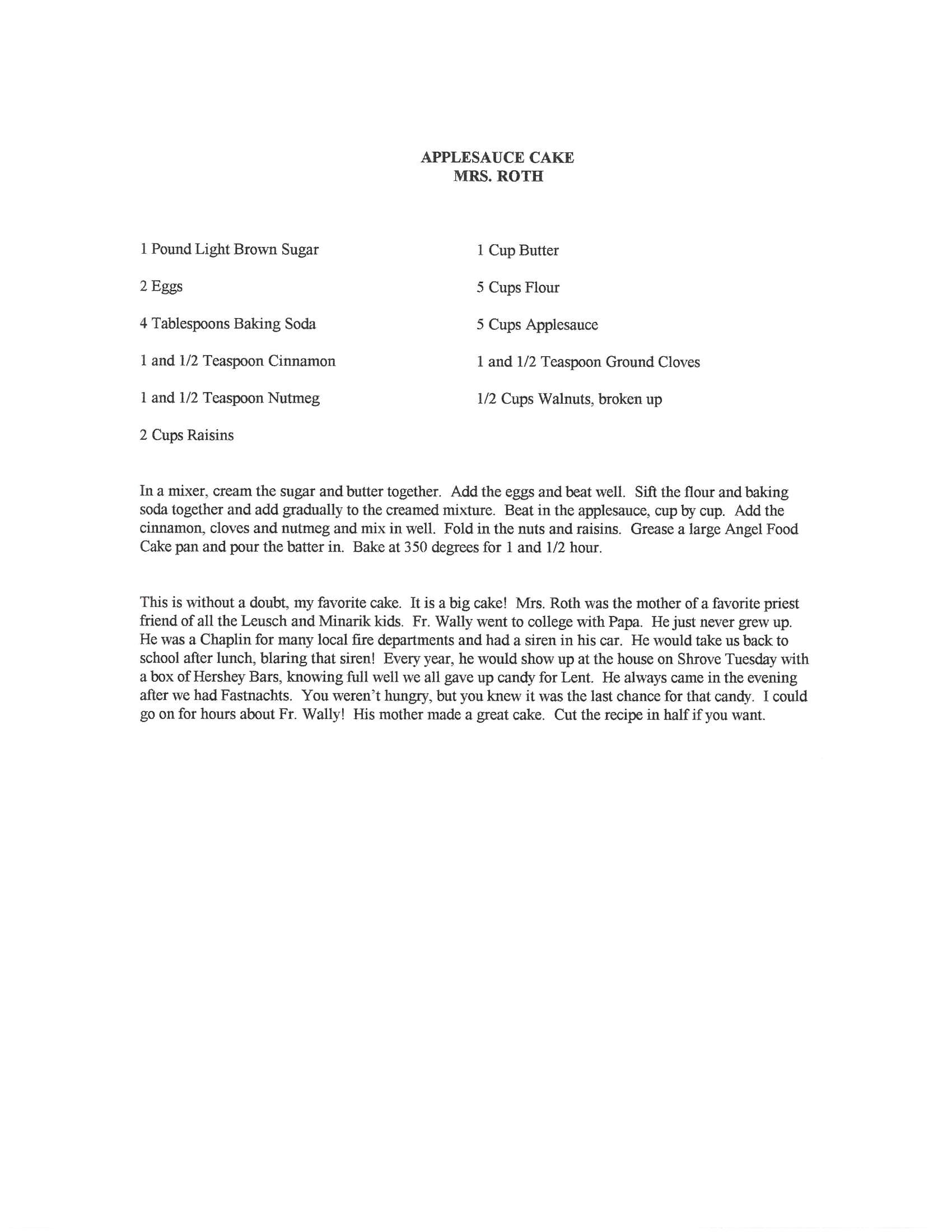 Original cookbook page for Applesauce Cake