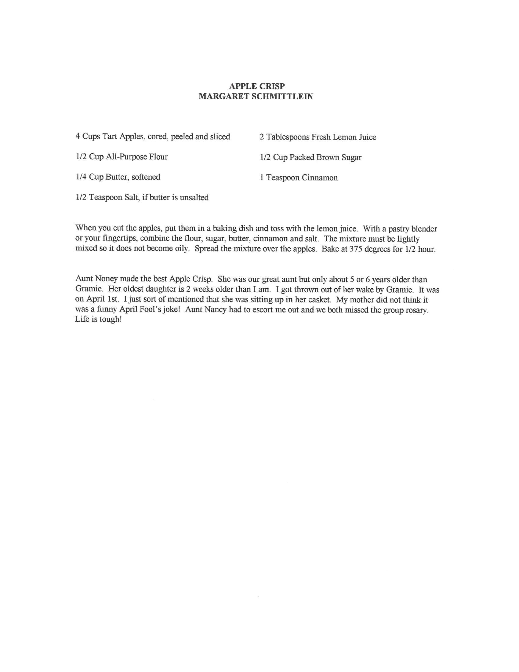 Original cookbook page for Apple Crisp