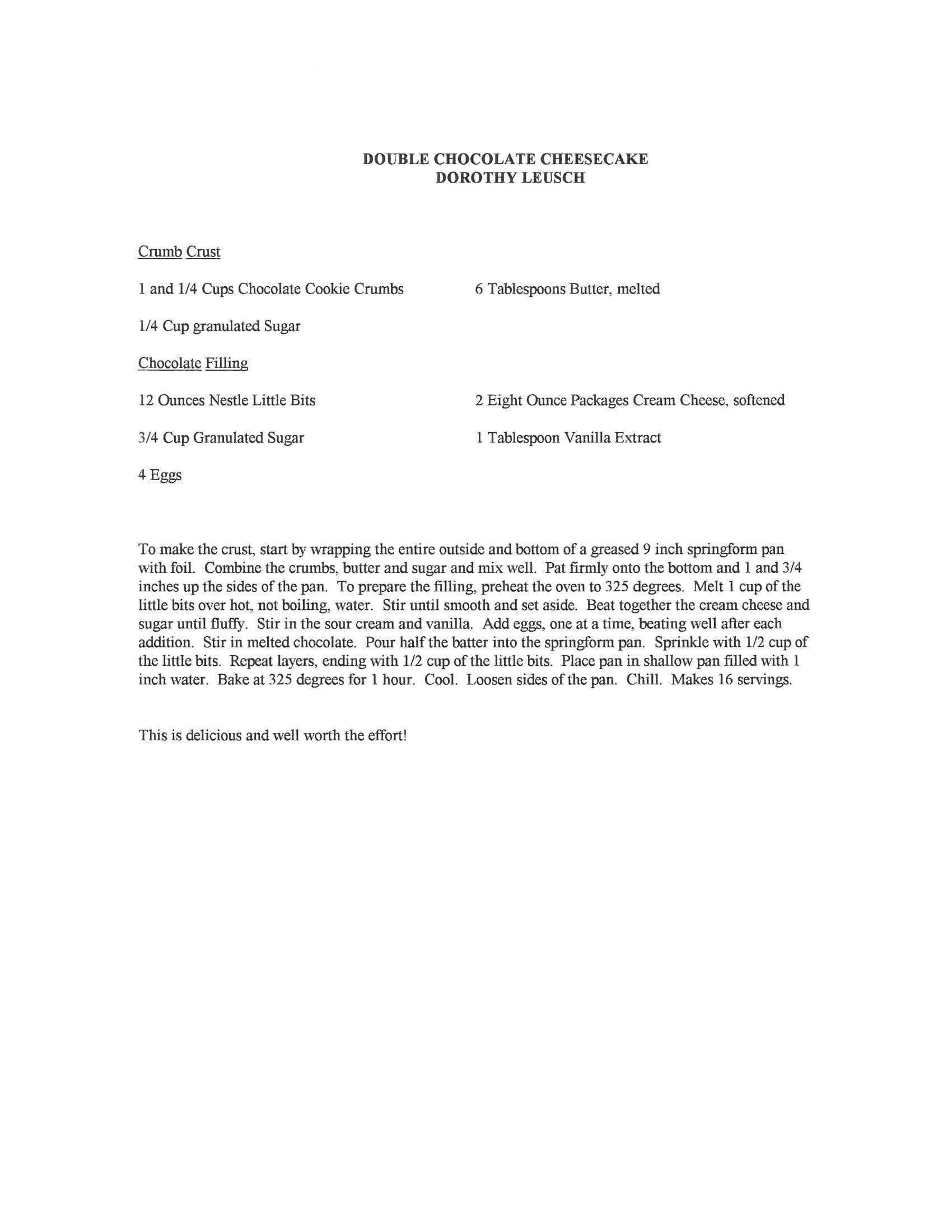 Original cookbook page for Double Chocolate Cheesecake