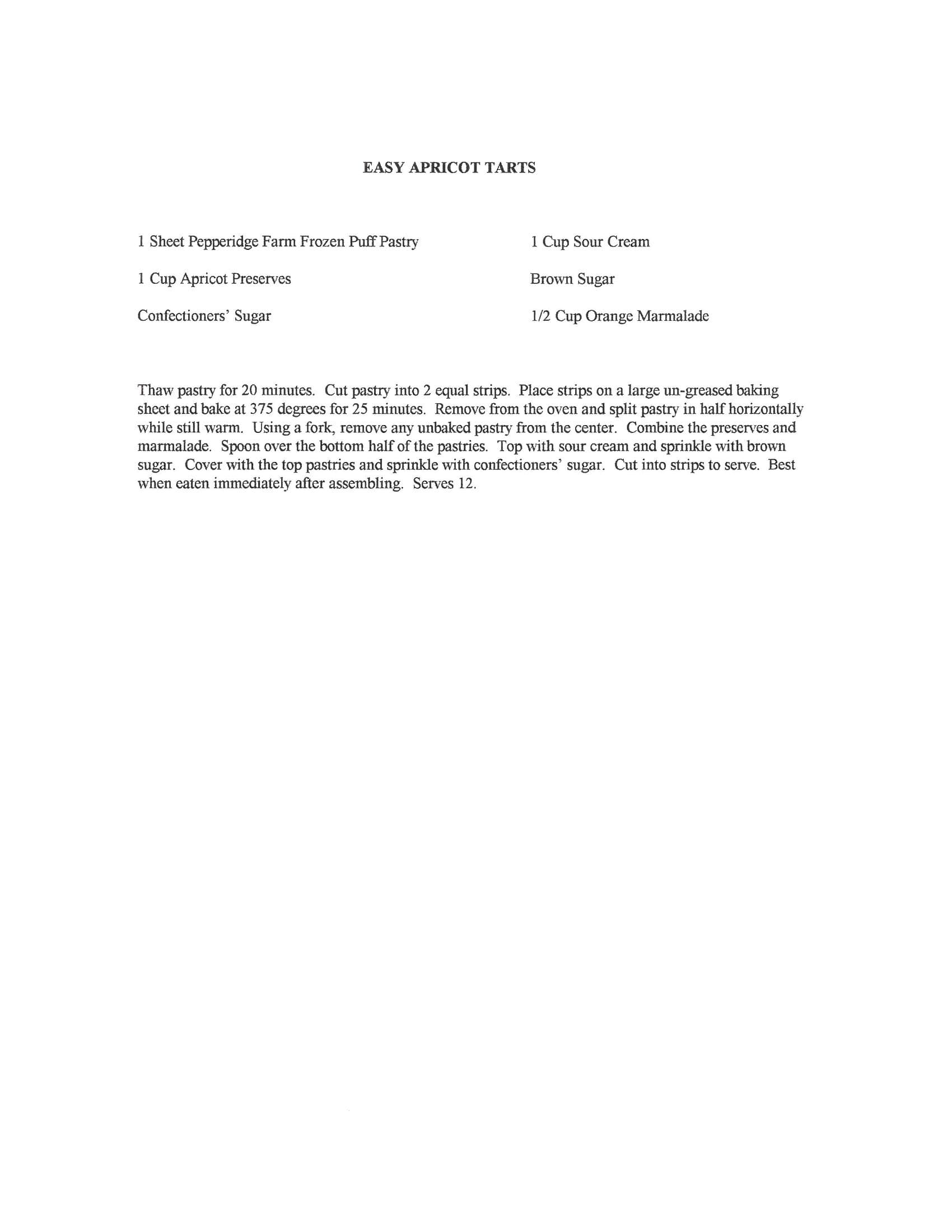 Original cookbook page for Easy Apricot Tarts
