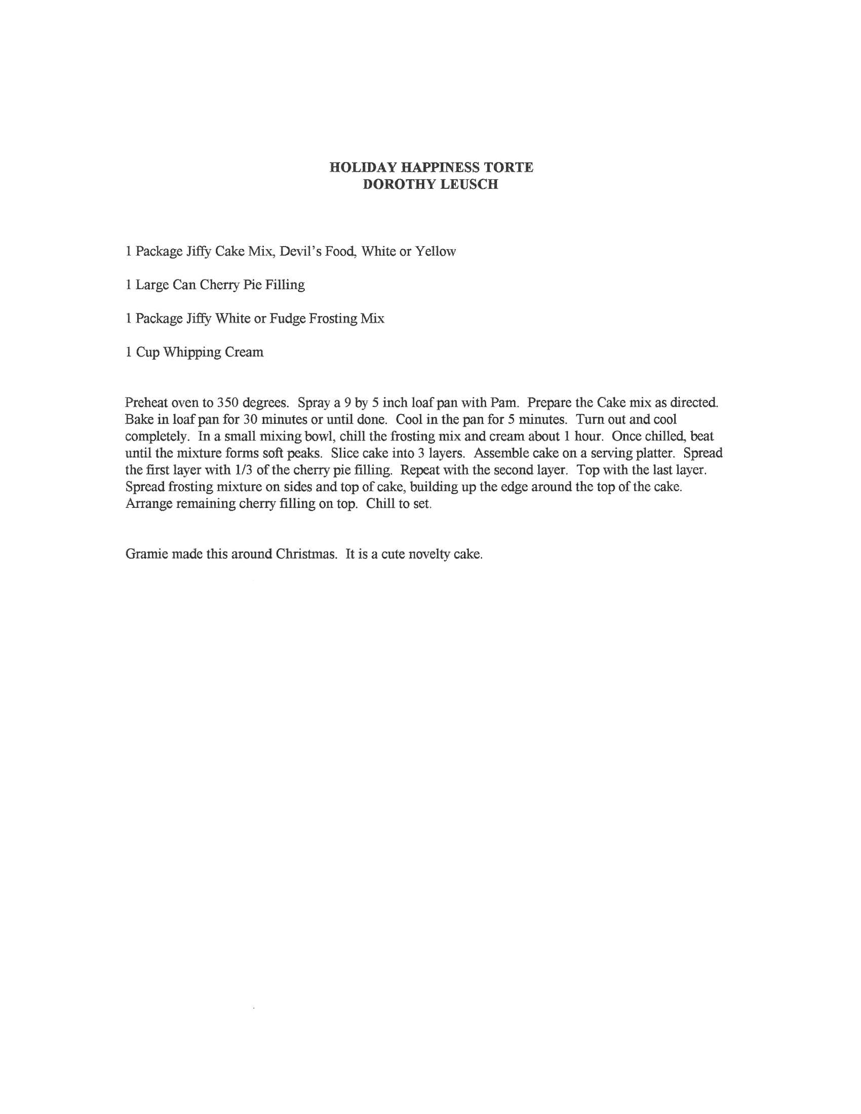 Original cookbook page for Holiday Happiness Torte