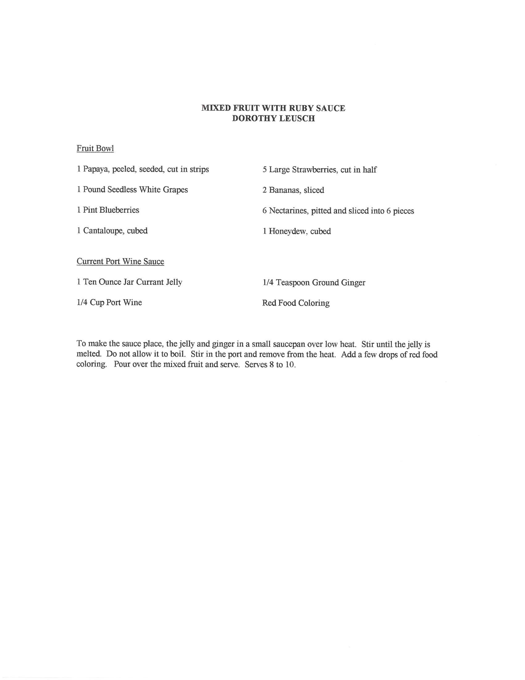 Original cookbook page for Mixed Fruit with Ruby Sauce