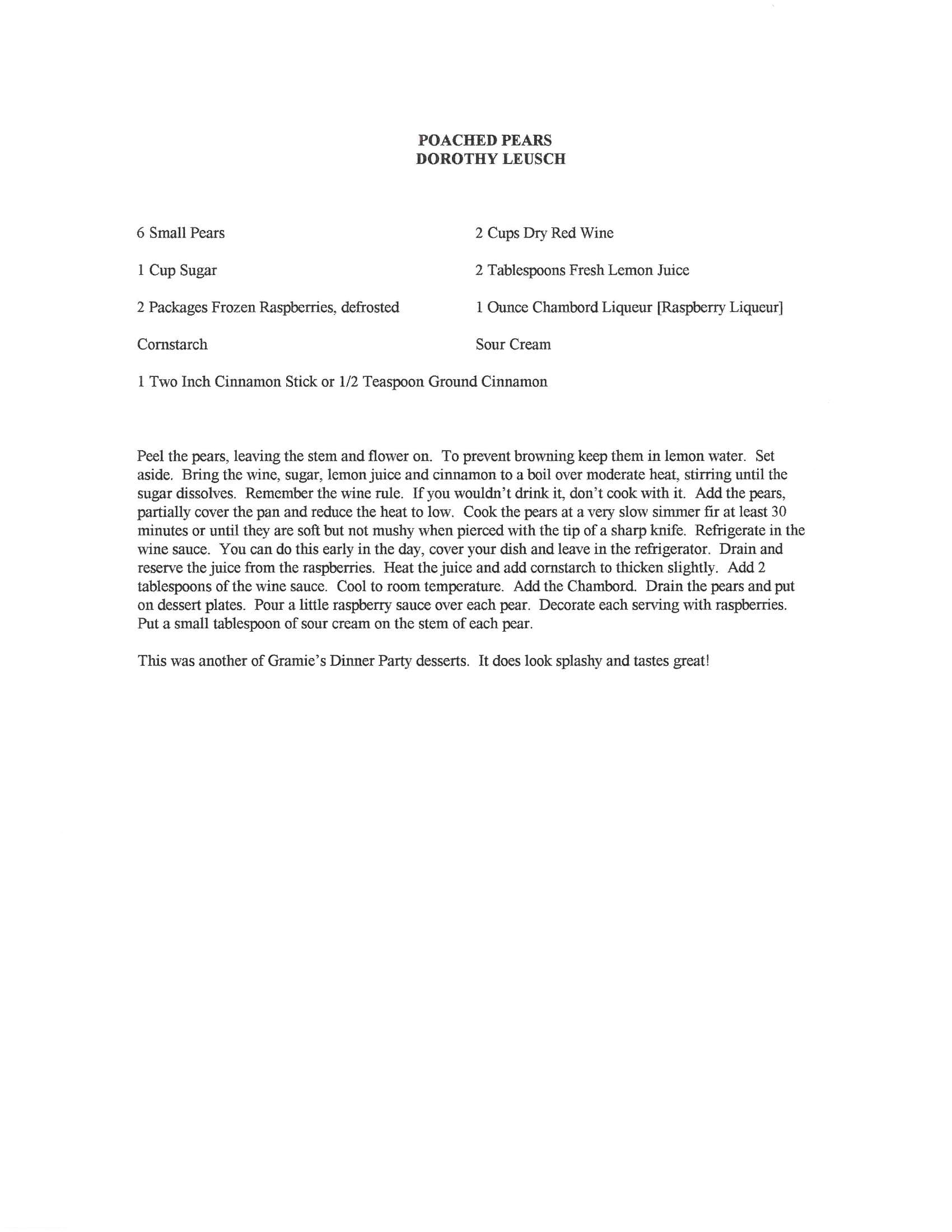 Original cookbook page for Poached Pears