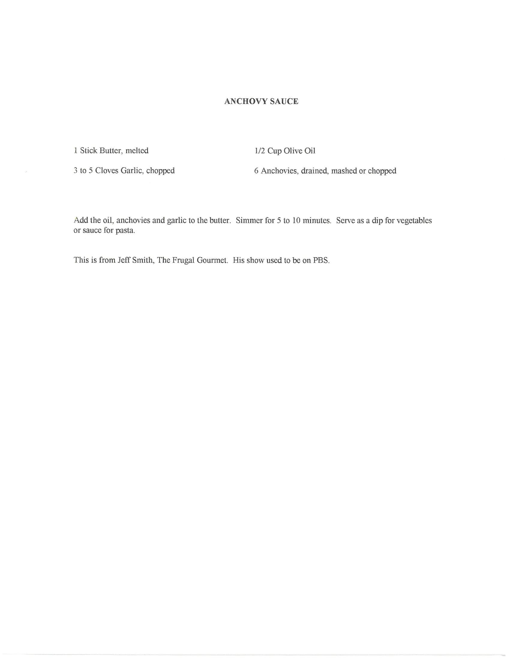 Original cookbook page for Anchovy Sauce