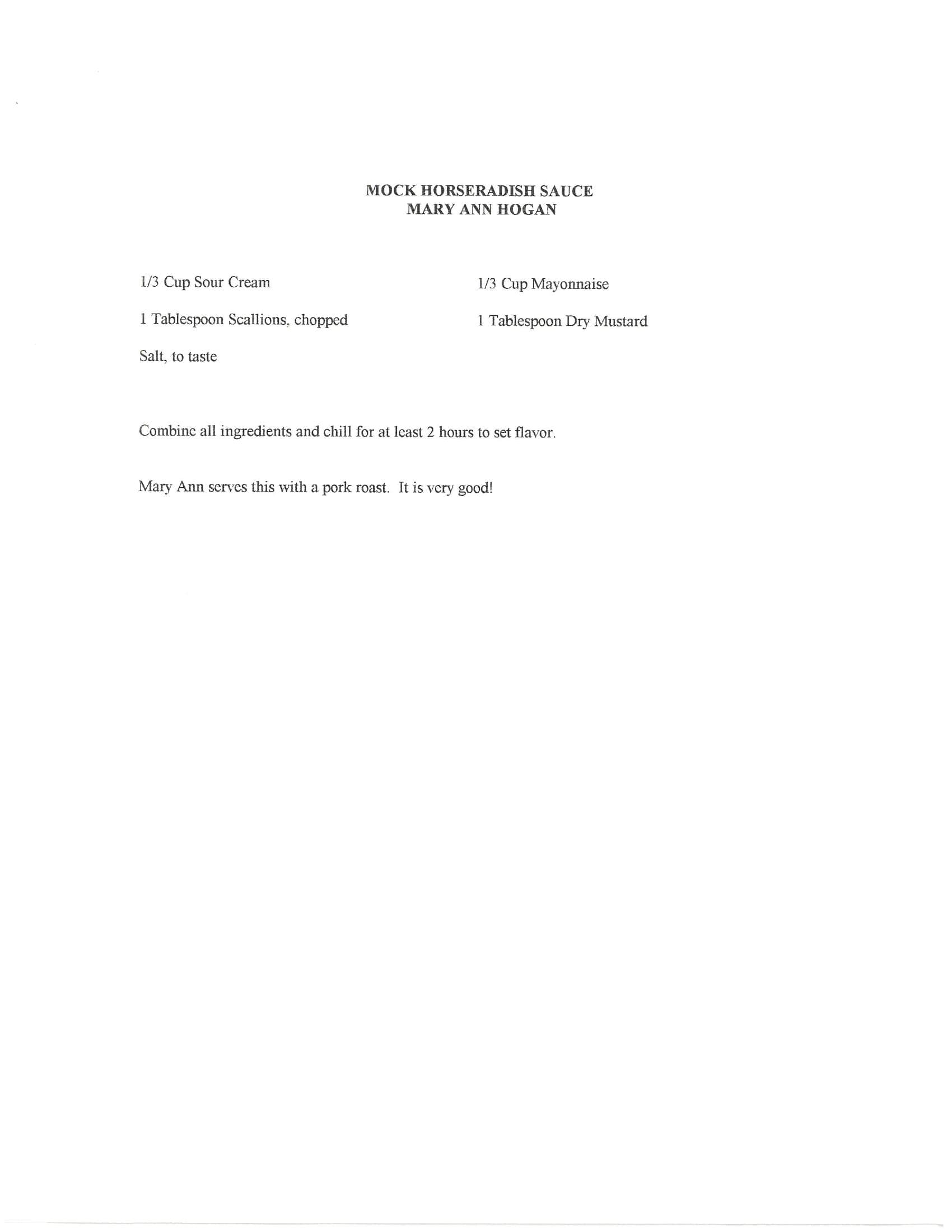 Original cookbook page for Mock Horseradish Sauce
