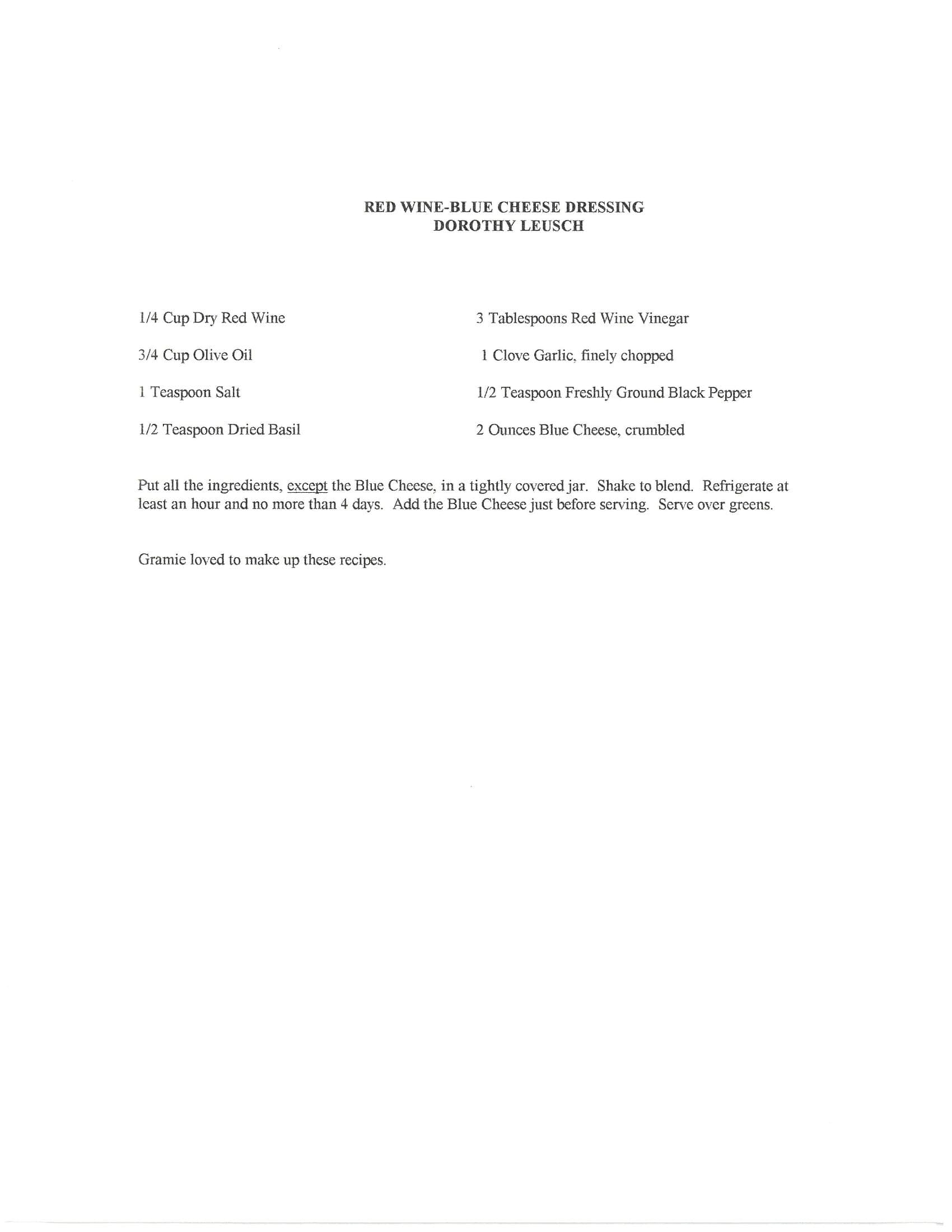 Original cookbook page for Red Wine-blue Cheese Dressing