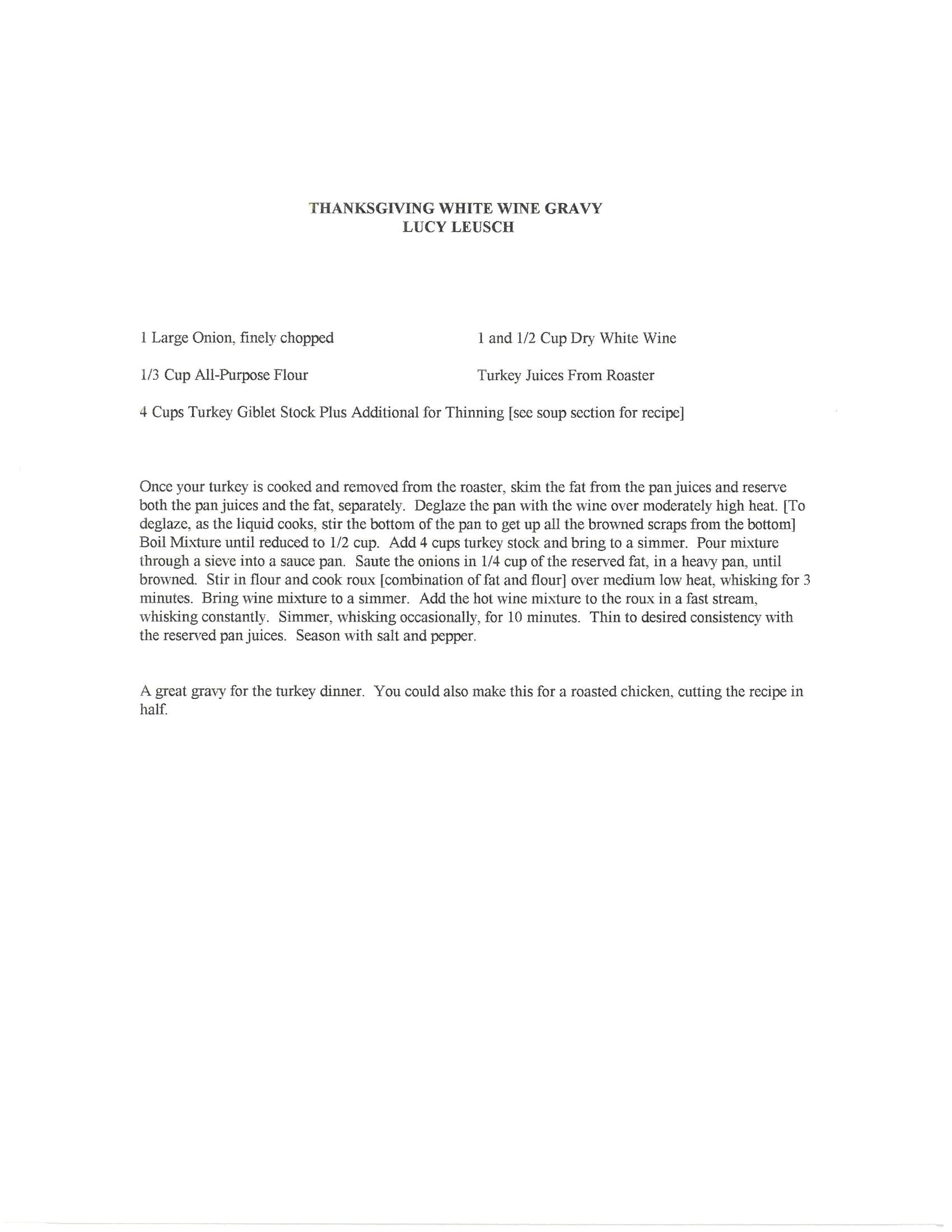 Original cookbook page for Thanksgiving White Wine Gravy